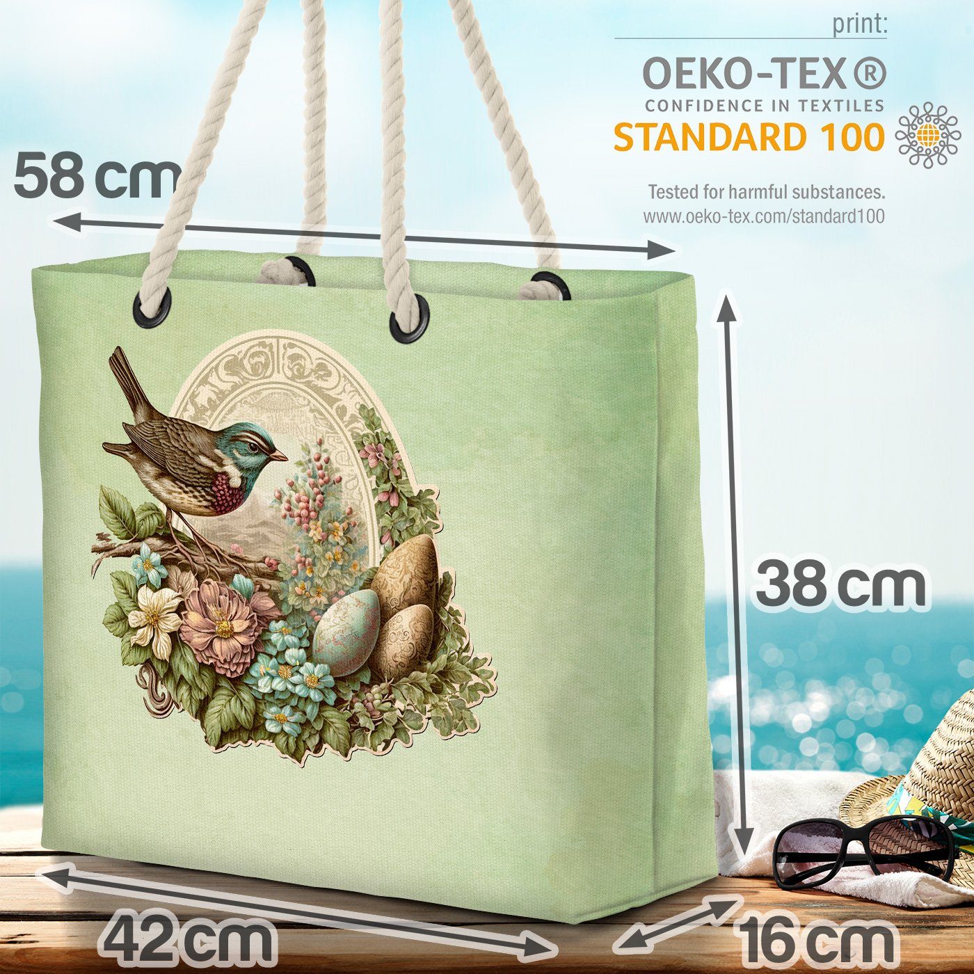 Blumen Tasche (1-tlg), Ostern Eier VOID Vogel Einkaufstasche Beach Bag Strandtasche Ostern