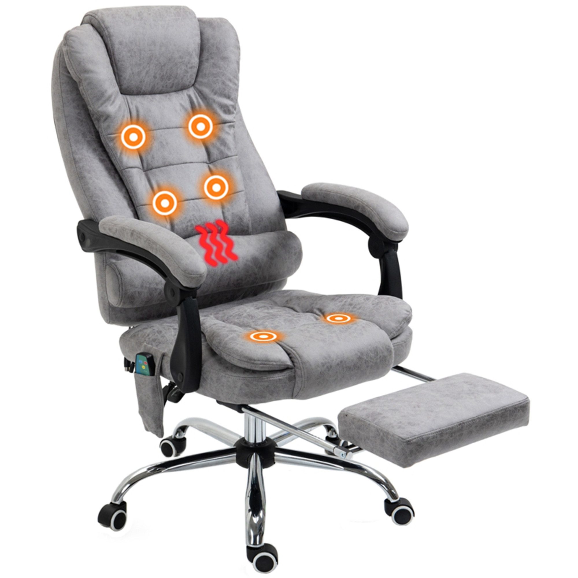 MC Star Bürostuhl mit Massagefunktion, Ergonomischer Schreibtischstuhl (mit Liege- & Wärmefunktion, Fernbedienung, Grau)