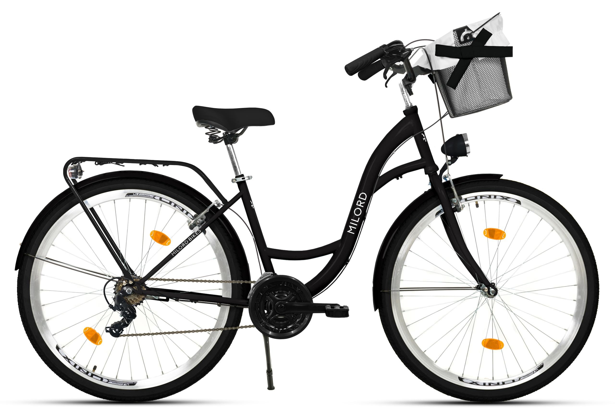 Milord Cityrad Damenfahrrad Citybike Mit Metallkorb Fahrrad, 26/28 Zoll, 21-Gang, 21 Gang, (Fahrradständer, Gepäckträger, Klingel, Korb, Kotflügel)