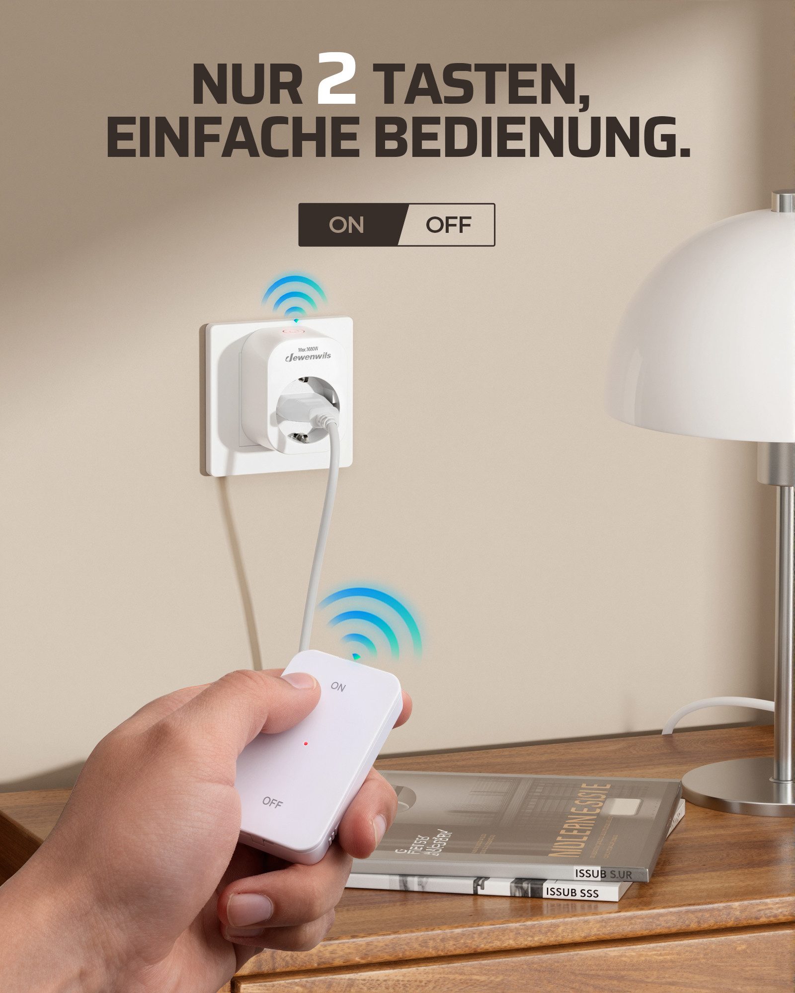 DEWENWILS Funksteckdose mit Fernbedienung, max. 3680 W, 1-St., Funk-Wandschalter, Lichtschalter für Feiertagsdeko, 30m Reichweite