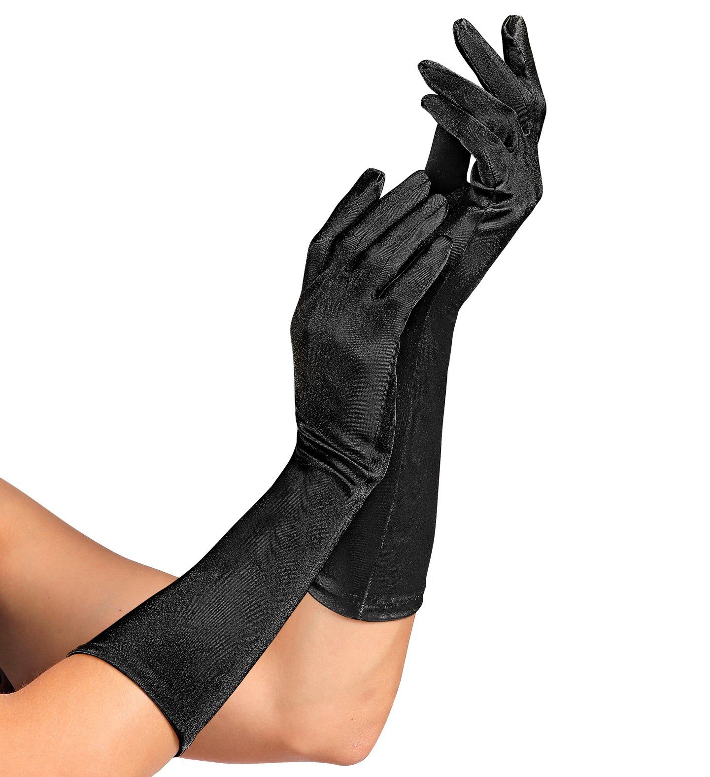 Widmann S.r.l. Kostüm Satin Handschuhe 'Amsterdam' 40 cm 14421, Schwarz