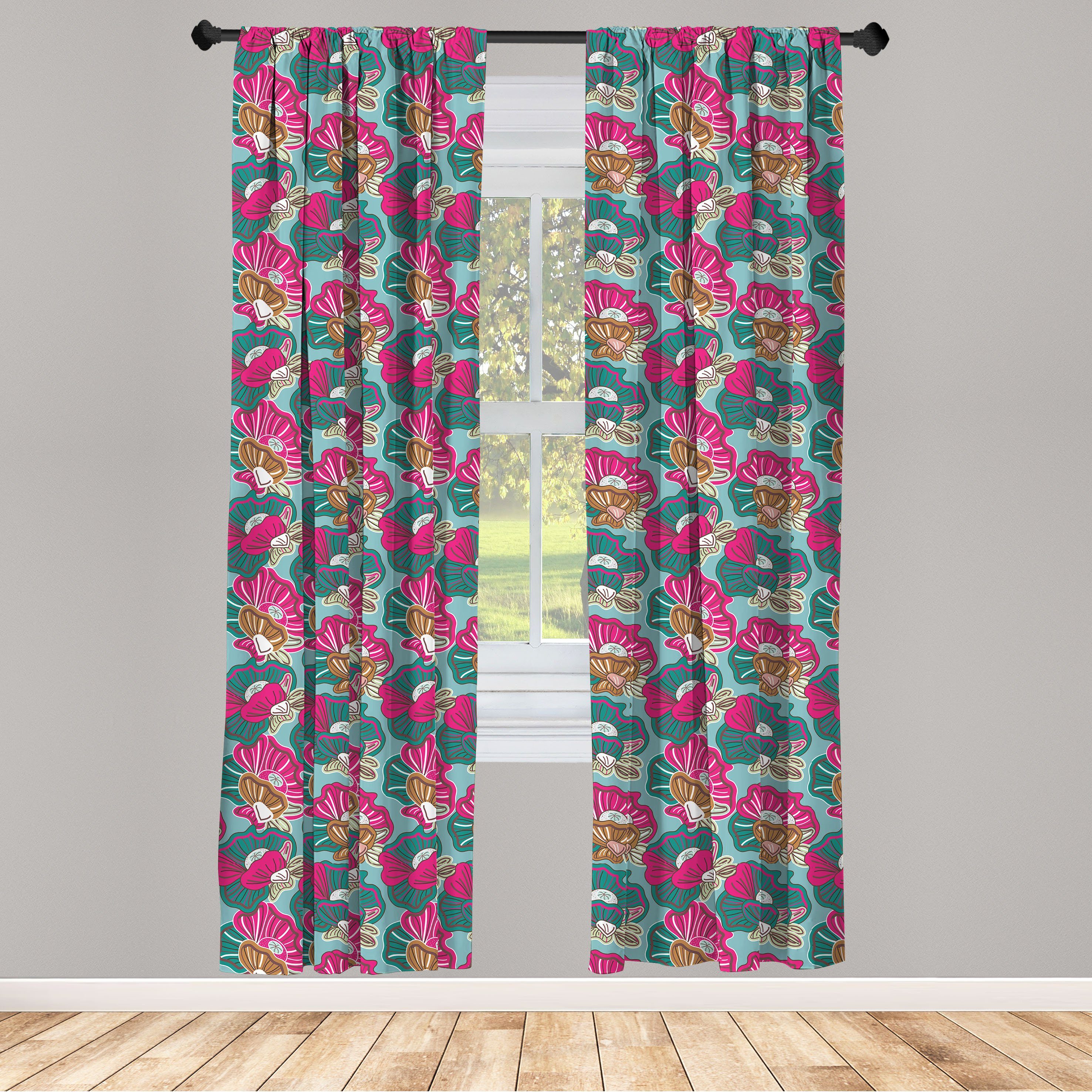 Gardine Vorhang für Wohnzimmer Schlafzimmer Dekor, Abakuhaus, Microfaser, Blumen Bunte Blumenmuster | Fertiggardinen