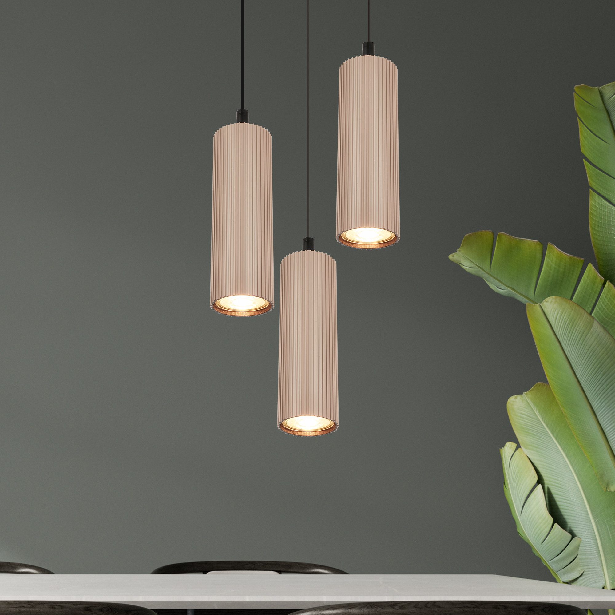 Briloner Leuchten LED Pendelleuchte Hängelampe Höhenverstellbar GU10 Riffle-Optik, 3-Flammig, ohne Leuchtmittel, Abhängig vom Leuchtmittel, 20x120 cm, Esszimmer, Esstisch, Wohnzimmer