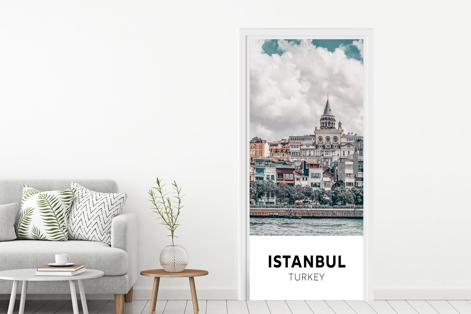 - für bedruckt, - Türkei - Fototapete Türtapete St), Architektur cm Istanbul Wasser, (1 Tür, Matt, MuchoWow 75x205 Türaufkleber,