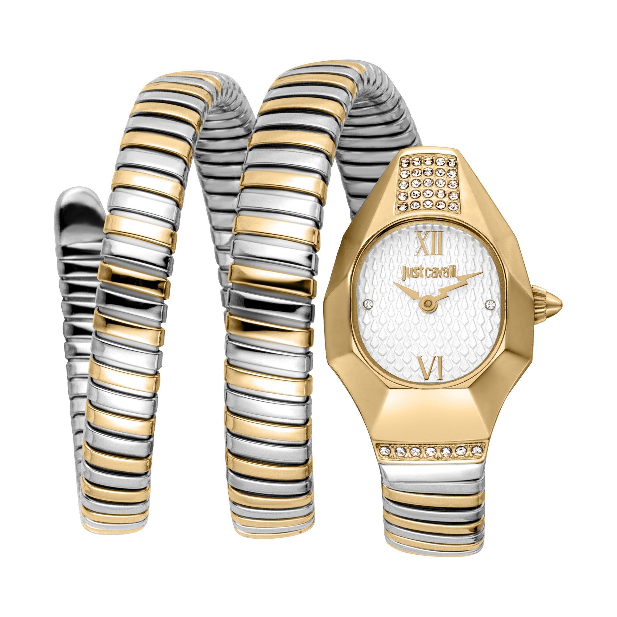 Just Cavalli Time Quarzuhr Signature Snake JC1L397M0065, Armbanduhr, Damenuhr, Edelstahlarmband, analog, Kristallsteine