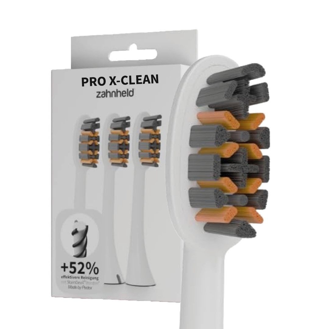 Zahnheld Aufsteckbürsten Ersatzbürsten Pro X-Clean für Schallzahnbürste Gero, im 3er, 6er oder 9er Set, Zahnpflege Set, Wechselköpfe, sanfte Reinigung, plastikfrei verpackt, 3 Stück, weiß