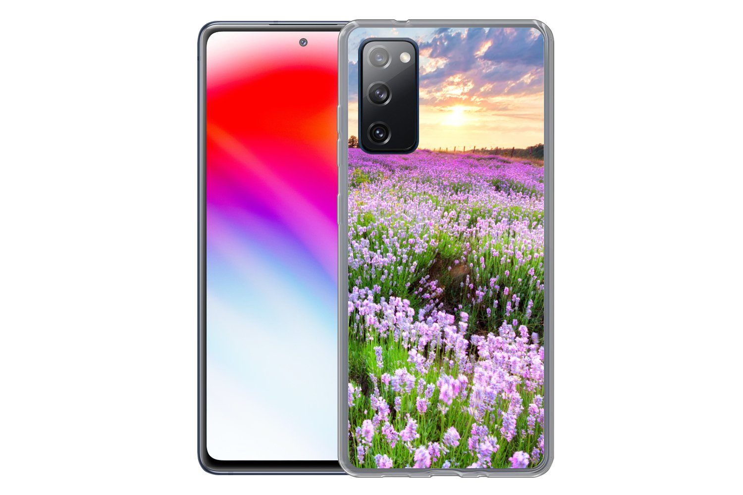 MuchoWow Handyhülle für Samsung Galaxy S20 FE Blumen - Lavendel - Lila - Himmel - Sonnenun, Phone Case, Silikon, Schutzhülle Dünn