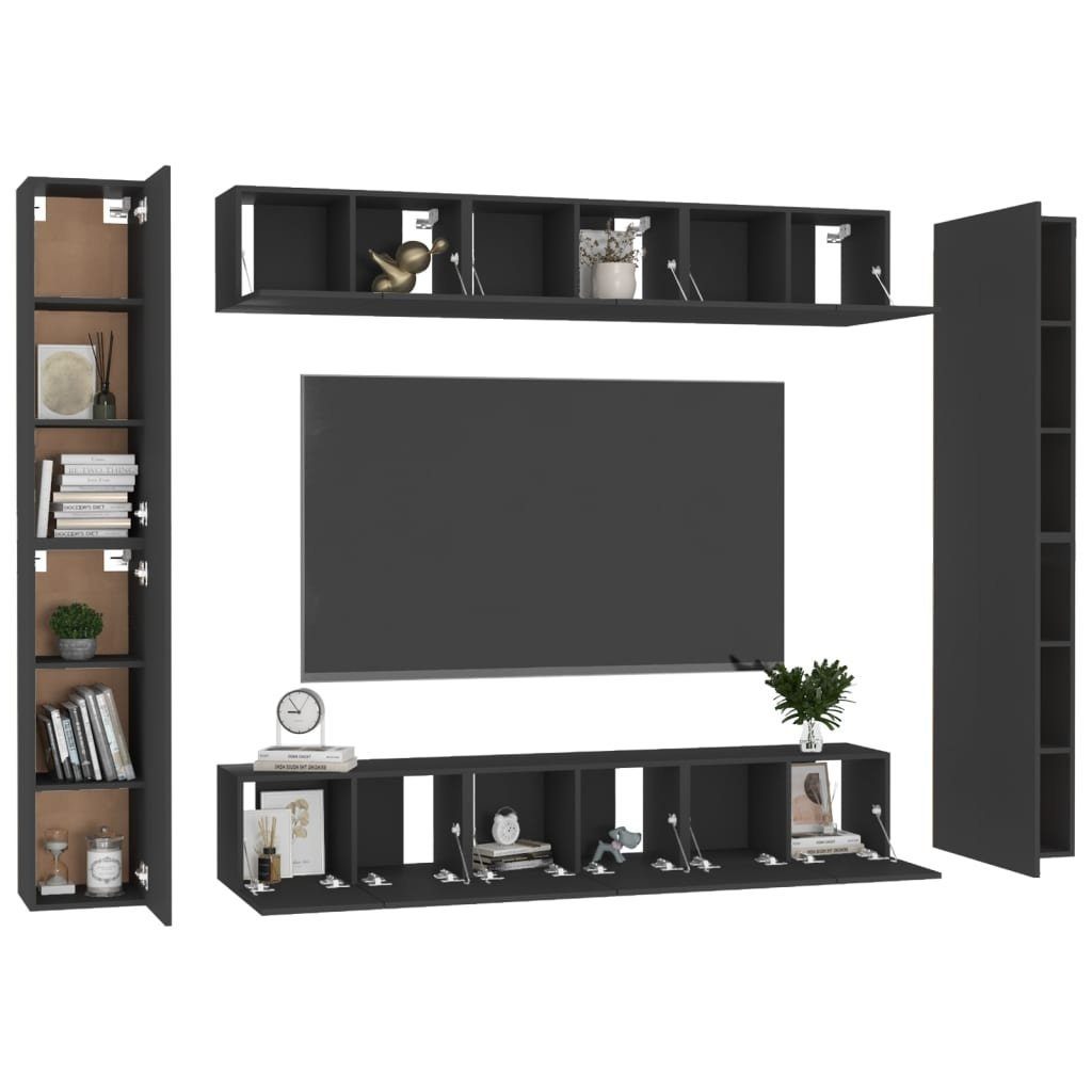 vidaXL Kleiderschrank 10-tlg Schwarz Spanplatte TV-Schrank-Set