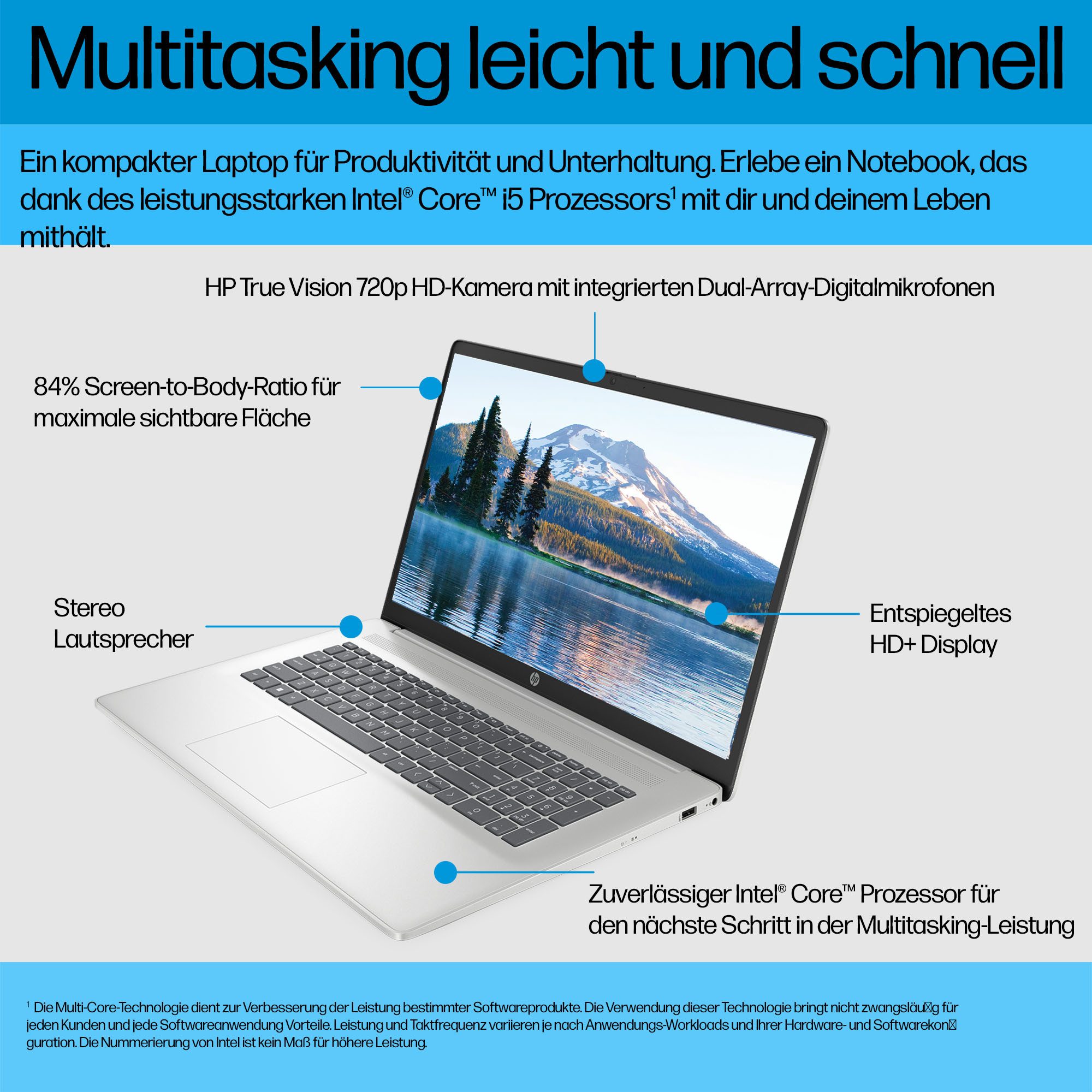 HP 17-cn3264ng Notebook (43,9 cm/17,3 Zoll, Intel Core i5 1334U, Iris Xe Graphics, 512 GB SSD)