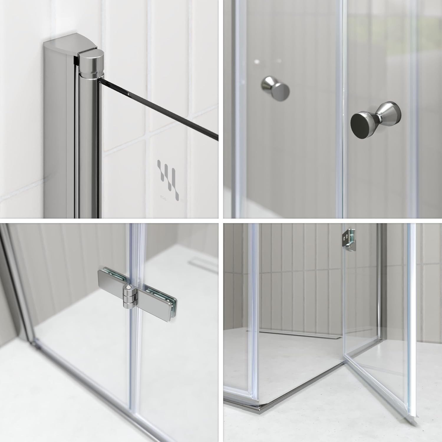 i-flair Eckdusche Falttür Duschkabine EMMA aus durchsichtigem 6 mm Sicherheitsglas, BxT: 80x80 cm, Einscheibensicherheitsglas, ohne Duschtasse, mit hochwertigen – Bild 4 von 5