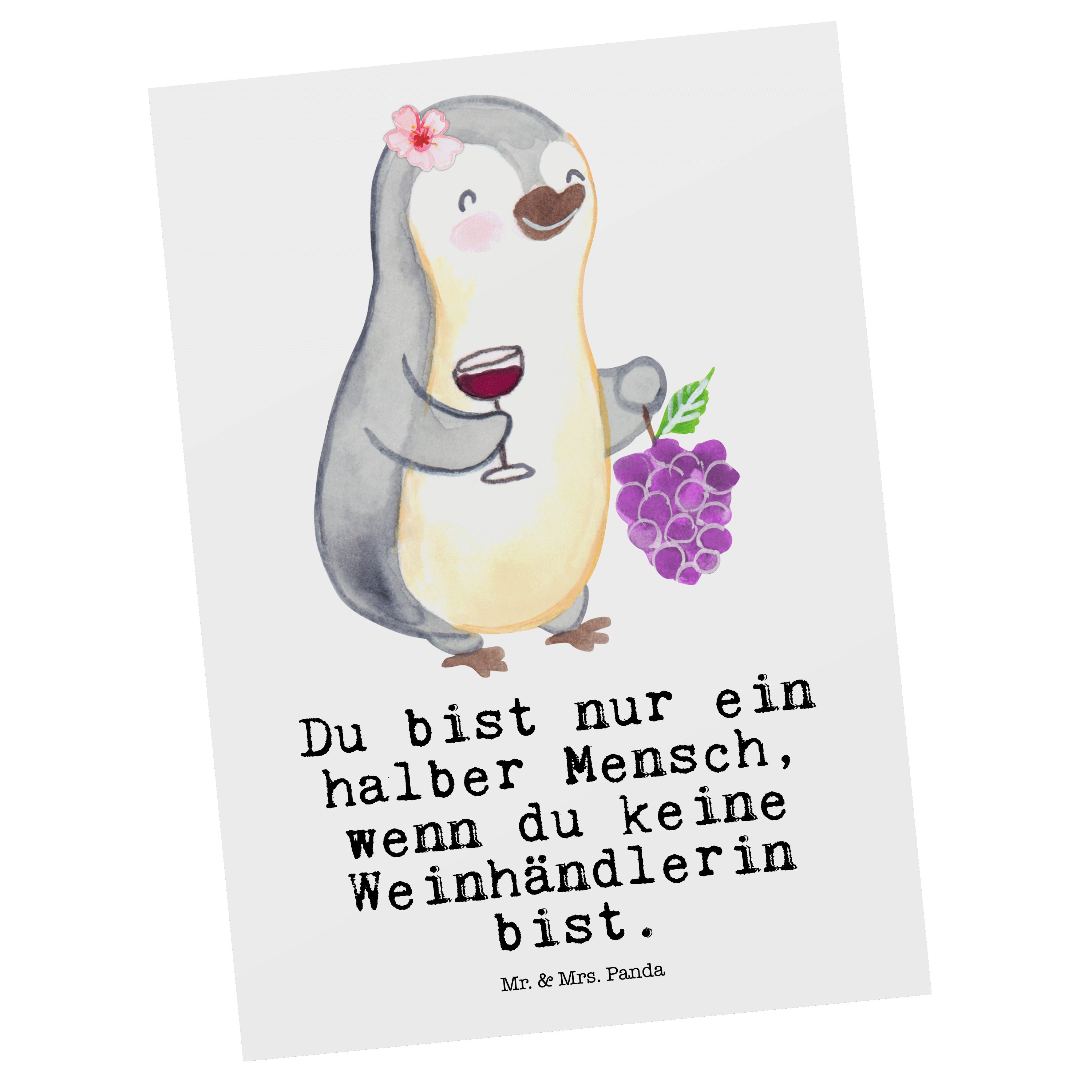 Mr. & Mrs. Panda Postkarte Weinhändlerin mit Herz - Weiß - Geschenk, Firma, Einladungskarte, Dan