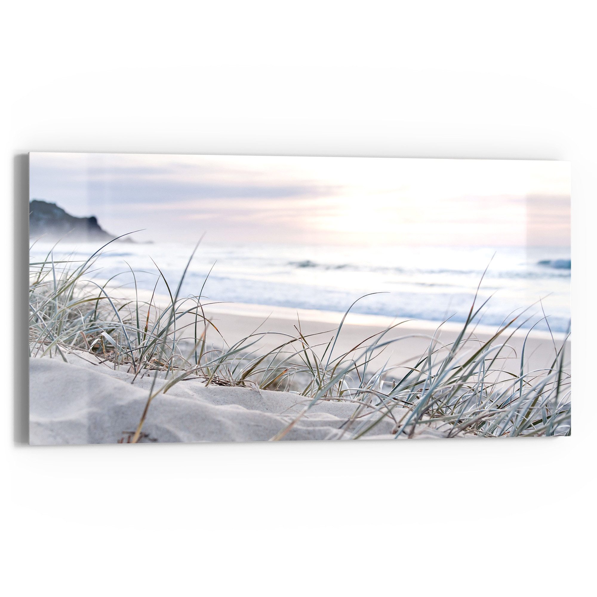 DEQORI Glasbild 'Dünengras Dämmerung', 'Dünengras Dämmerung', Glas Wandbild Bild schwebend modern