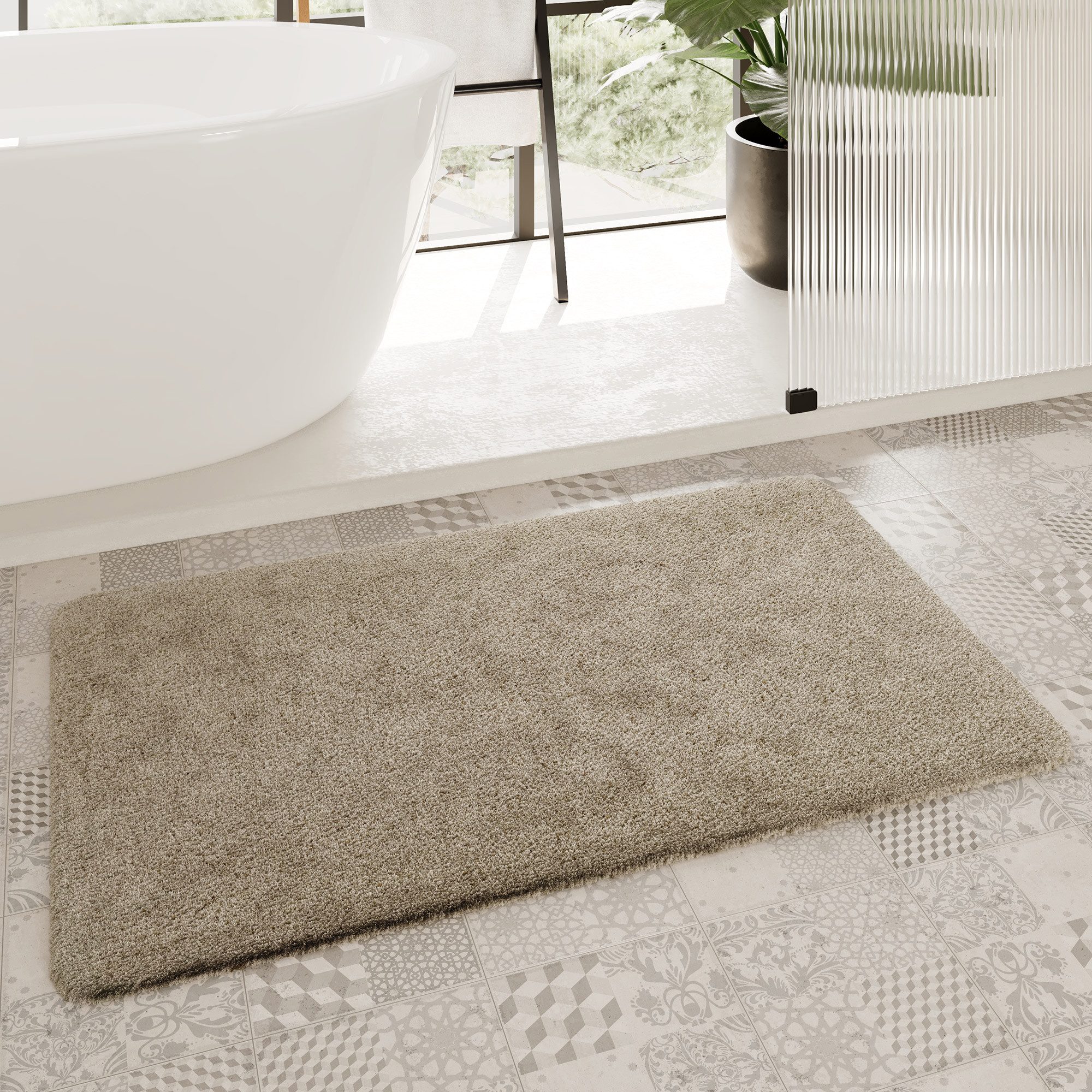 Homie Living Badematte Porto Azzurro, Höhe 30 mm, rutschhemmend beschichtet, schnell trocknend, fußbodenheizungsgeeignet, Polyester, rechteckig, Badteppich, uni, rechteckig & rund, waschbar, Badezimmerteppich