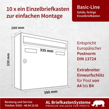 AL Briefkastensysteme Wandbriefkasten 10 Fach Basic Briefkasten A4 in RAL Farbe Signal Gelb wetterfest