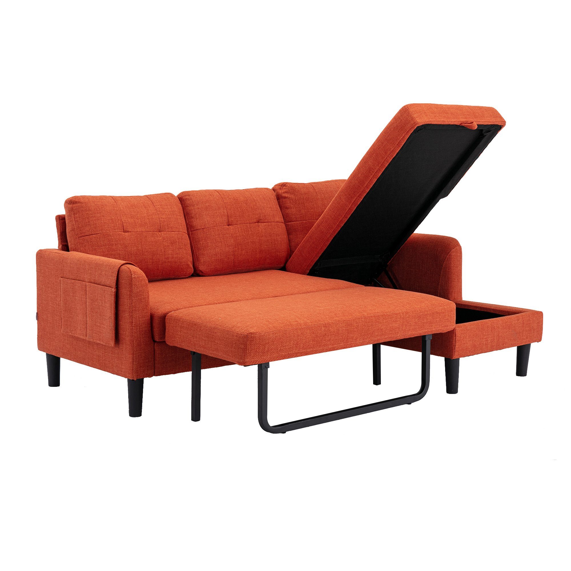 Odikalo Loungesofa wendbar Sofa Stauraum-Chaise mehrfarbig Mehrzweck Anbau-Schlafsofa 3er Rot