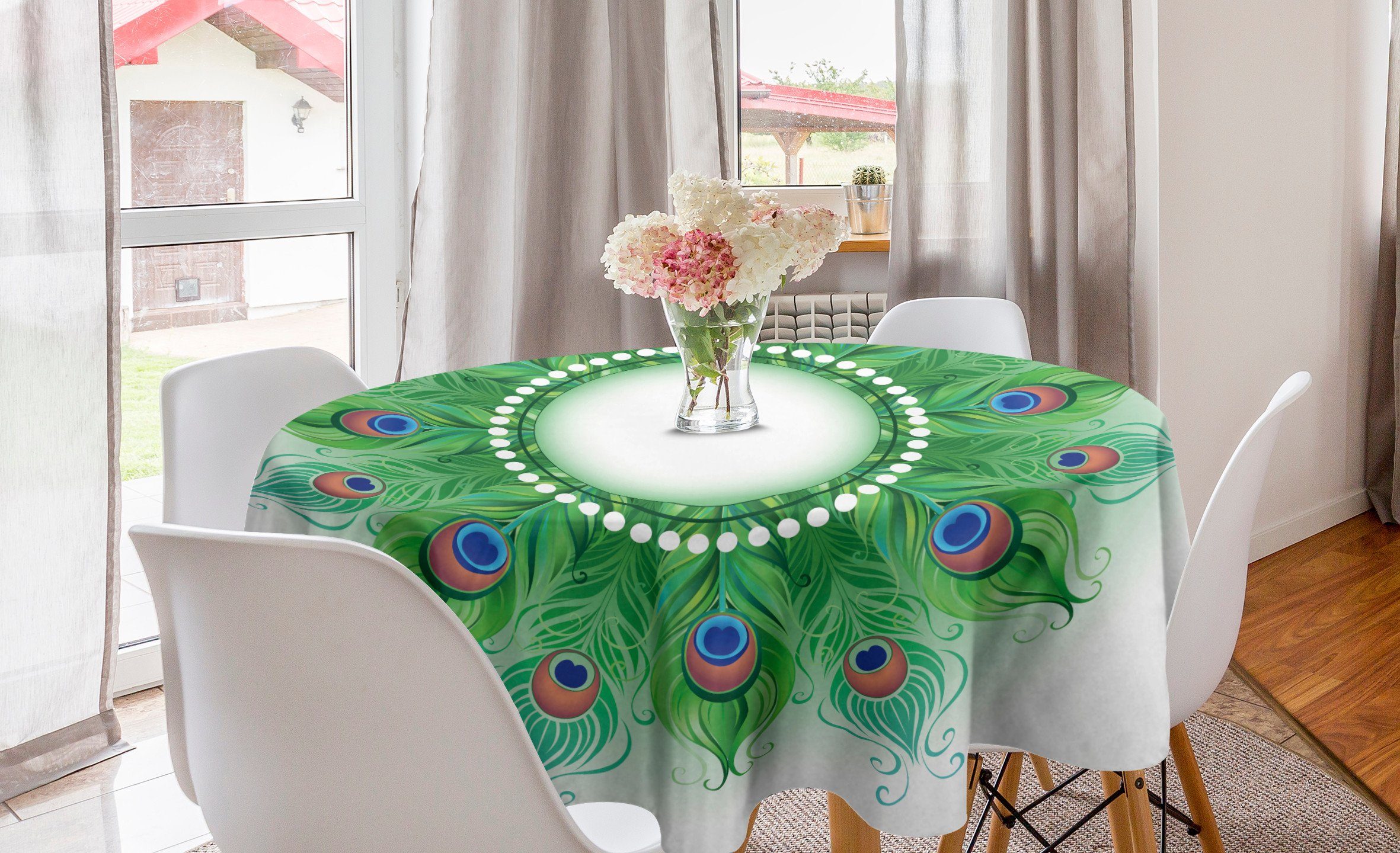 Abakuhaus Tischdecke Kreis Tischdecke Abdeckung für Esszimmer Küche Dekoration, Peacock Mandala exotische Inspiration