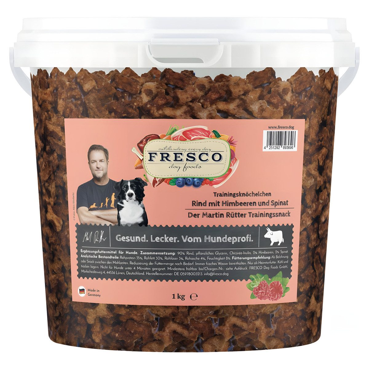 Fresco Dog Martin Rütter Trainingsknöchelchen Rind mit Himbeeren und Spinat 1 k, Snack für: Hund