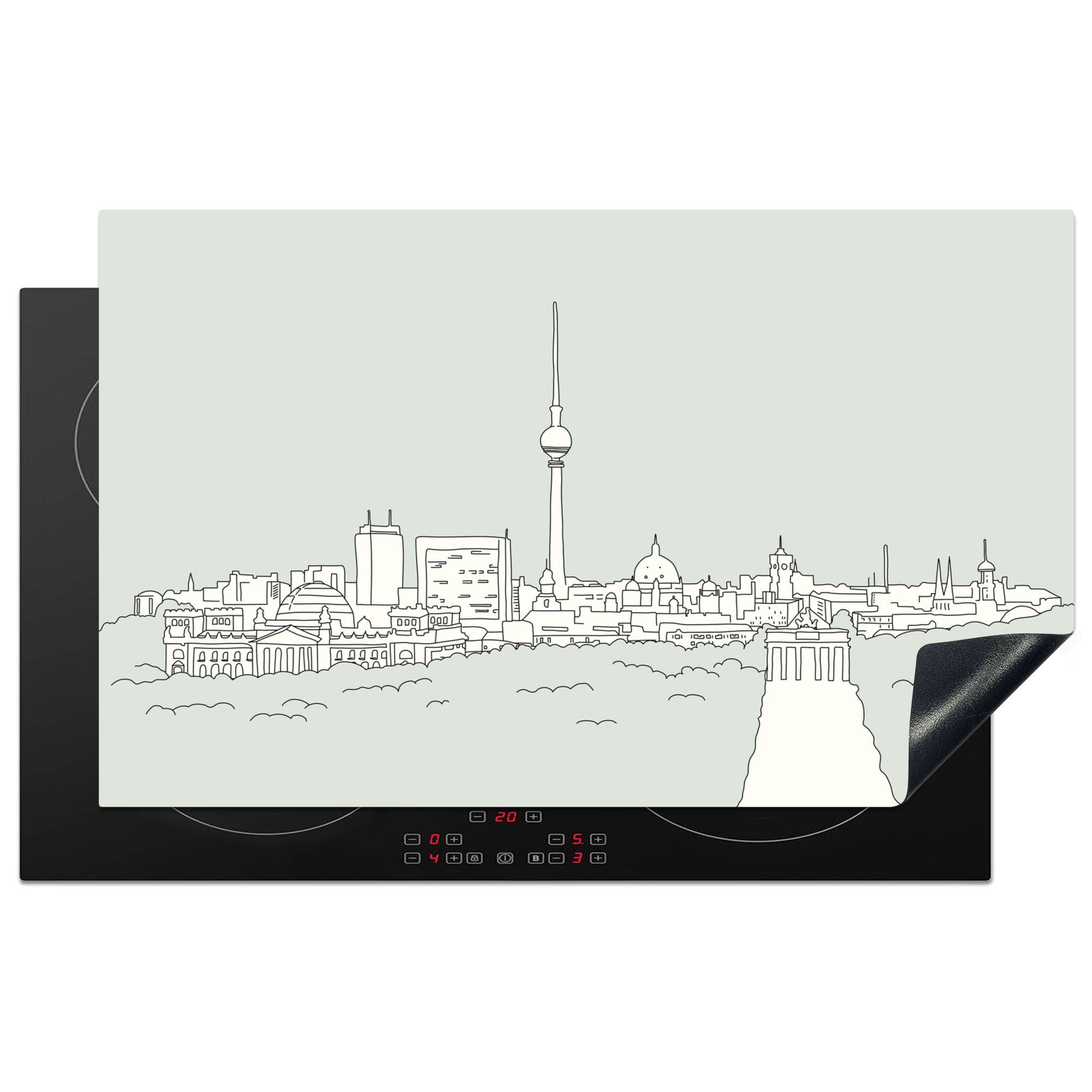 tlg), 83x51 MuchoWow für Herdblende-/Abdeckplatte (1 mit Arbeitsplatte cm, Illustration Vinyl, küche von Ceranfeldabdeckung, grauem Hintergrund, Berlin