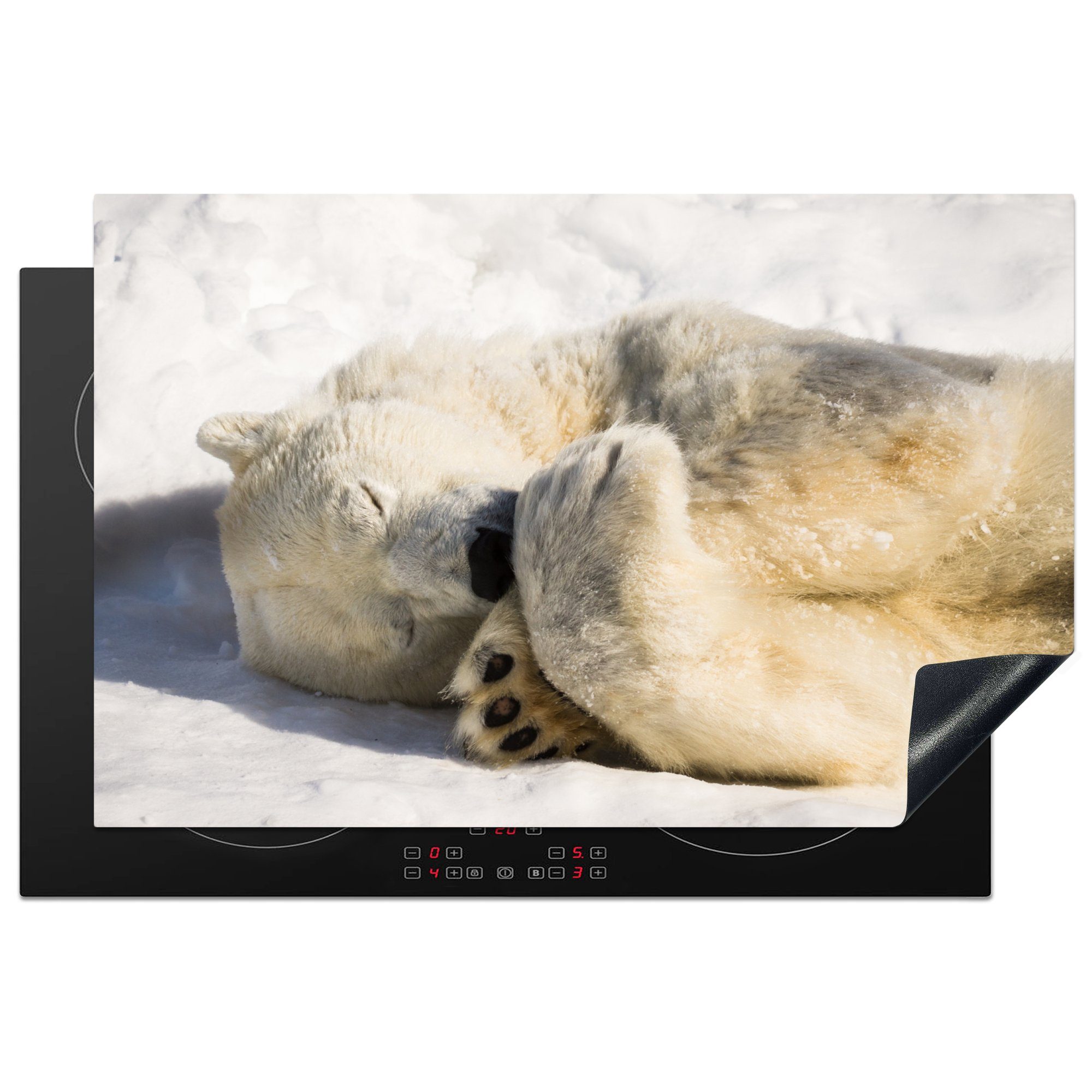 Ceranfeldabdeckung tlg), Eisbär Schnee Schutz Schlaf, 81x52 - die Vinyl, Herdblende-/Abdeckplatte küche, - cm, (1 MuchoWow Induktionskochfeld für