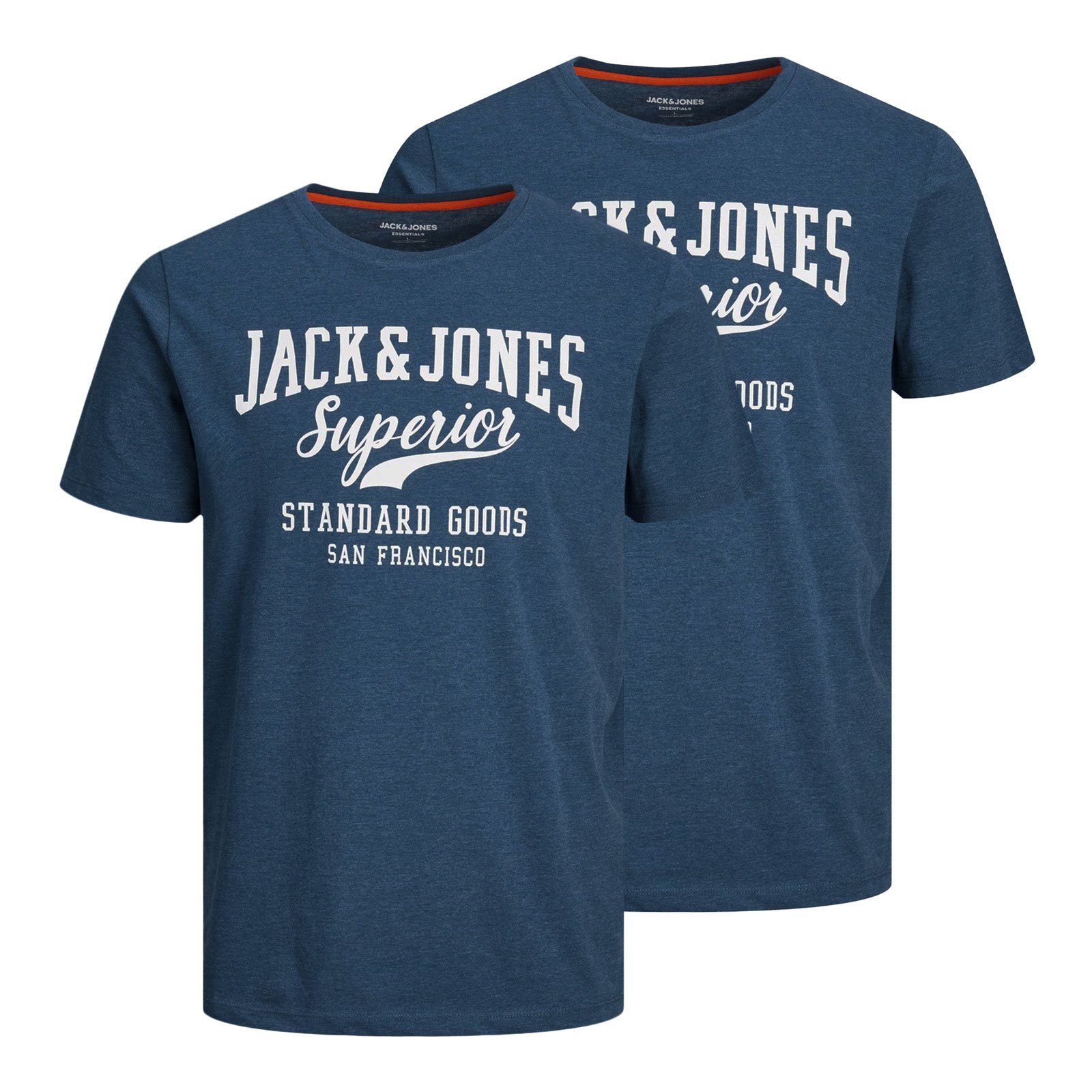 Jack & Jones T-Shirt 2er Pack JJelogo Tee SS O-Neck mit Logo-Print auf der Vorderseite ensign blue melange