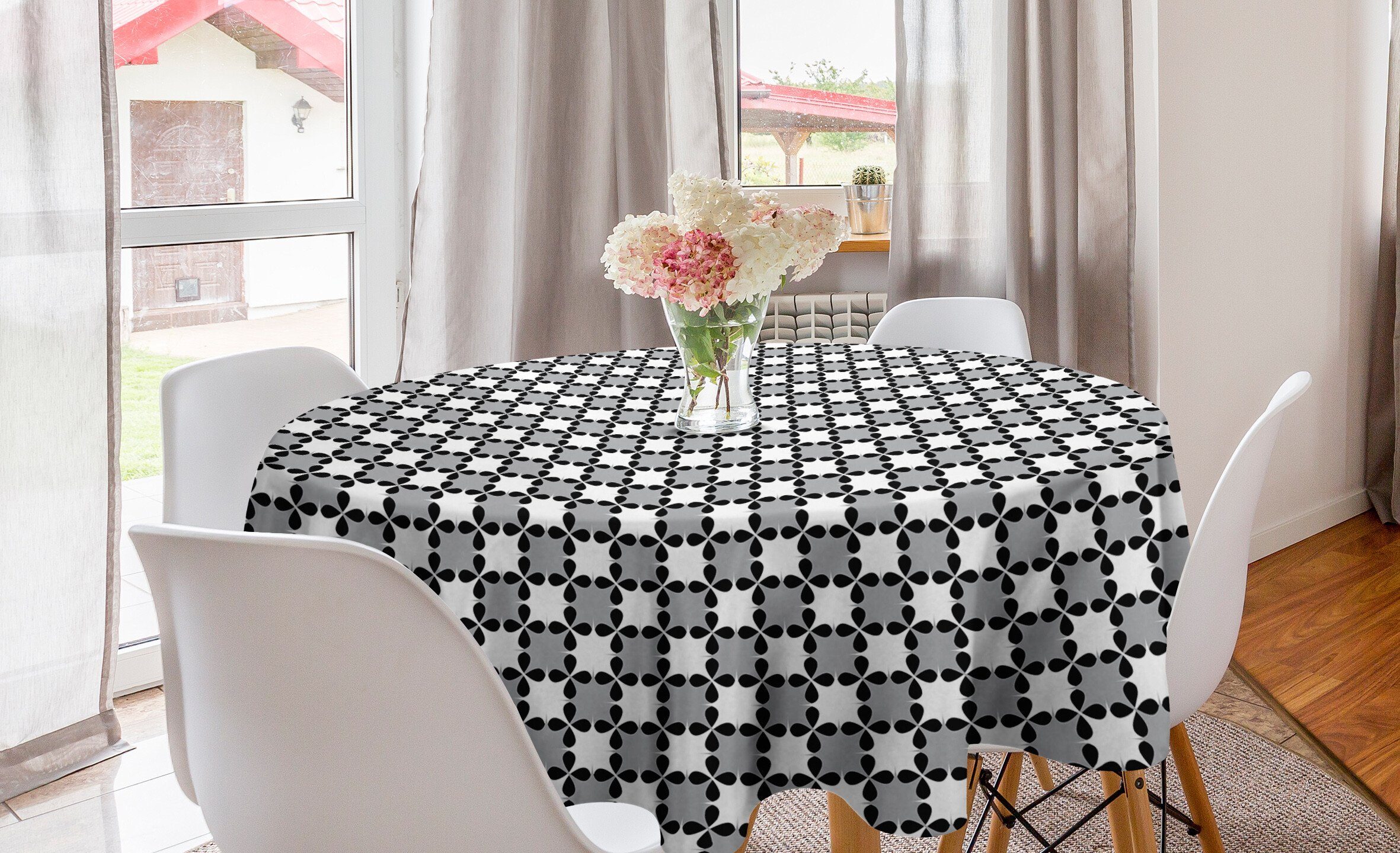 Abakuhaus Tischdecke Kreis Tischdecke Abdeckung für Esszimmer Küche Dekoration, Schwarz und Grau Blatt Silhouette | Tischdecken