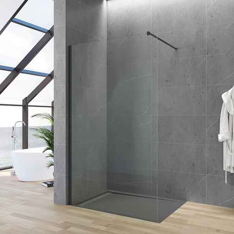 AQUABATOS Duschwand Duschabtrennung Glas walk in Dusche schwarz Glaswand 80-120 cm, 8 mm Einscheibensicherheitsglas, Lotus-Effekt, NANO Beschichtung, barrierefrei