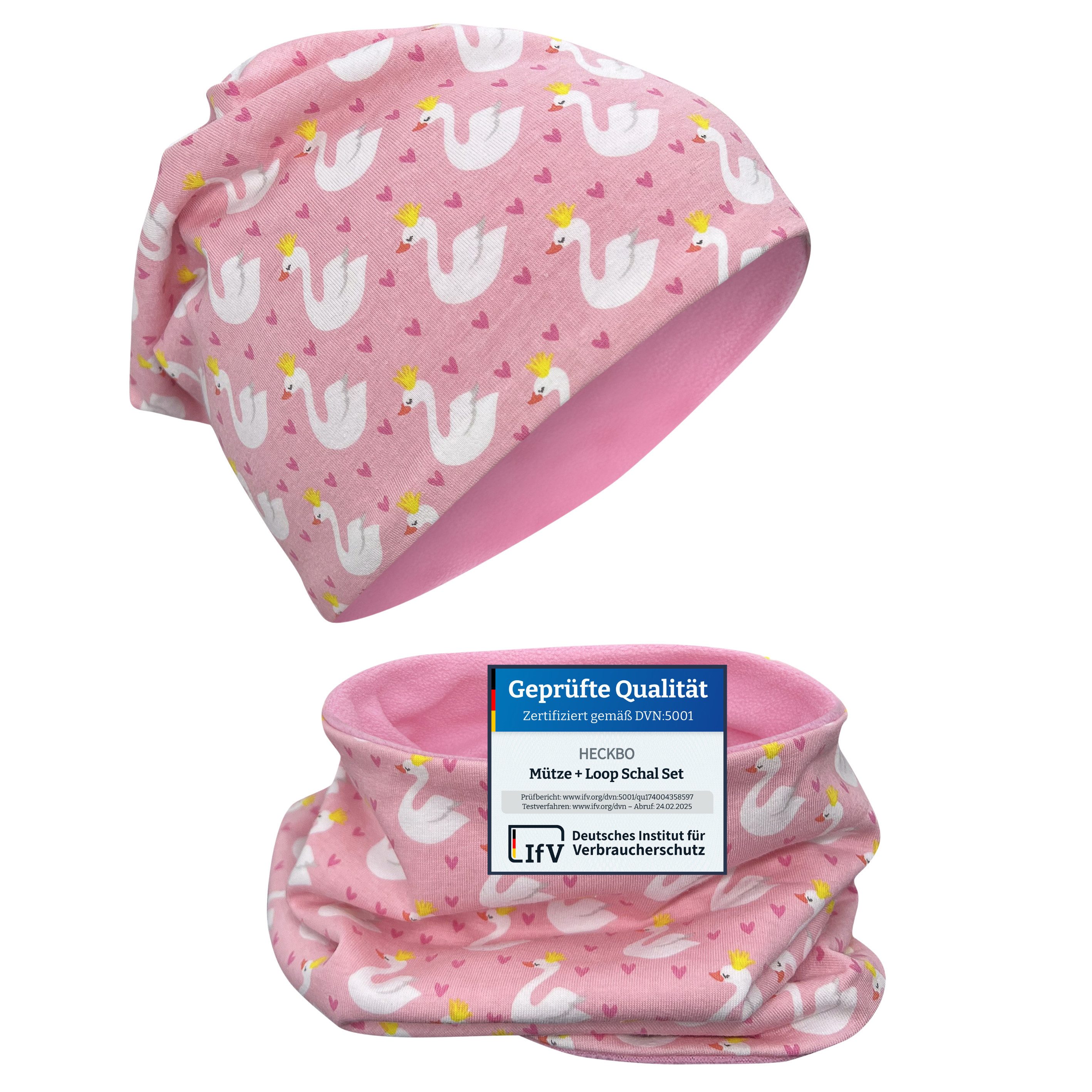 HECKBO Beanie HECKBO Kinder Mädchen Jungen Beanie Mütze & Loop-Schal Set