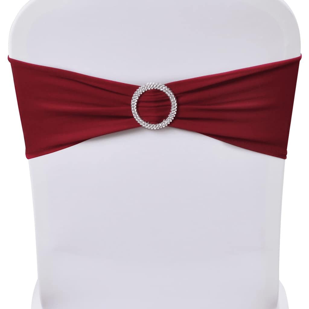 vidaXL Hussen-Set 25x Stuhlschleifen Stretch Schleifenbänder + Diamant Schnalle Bordeaux