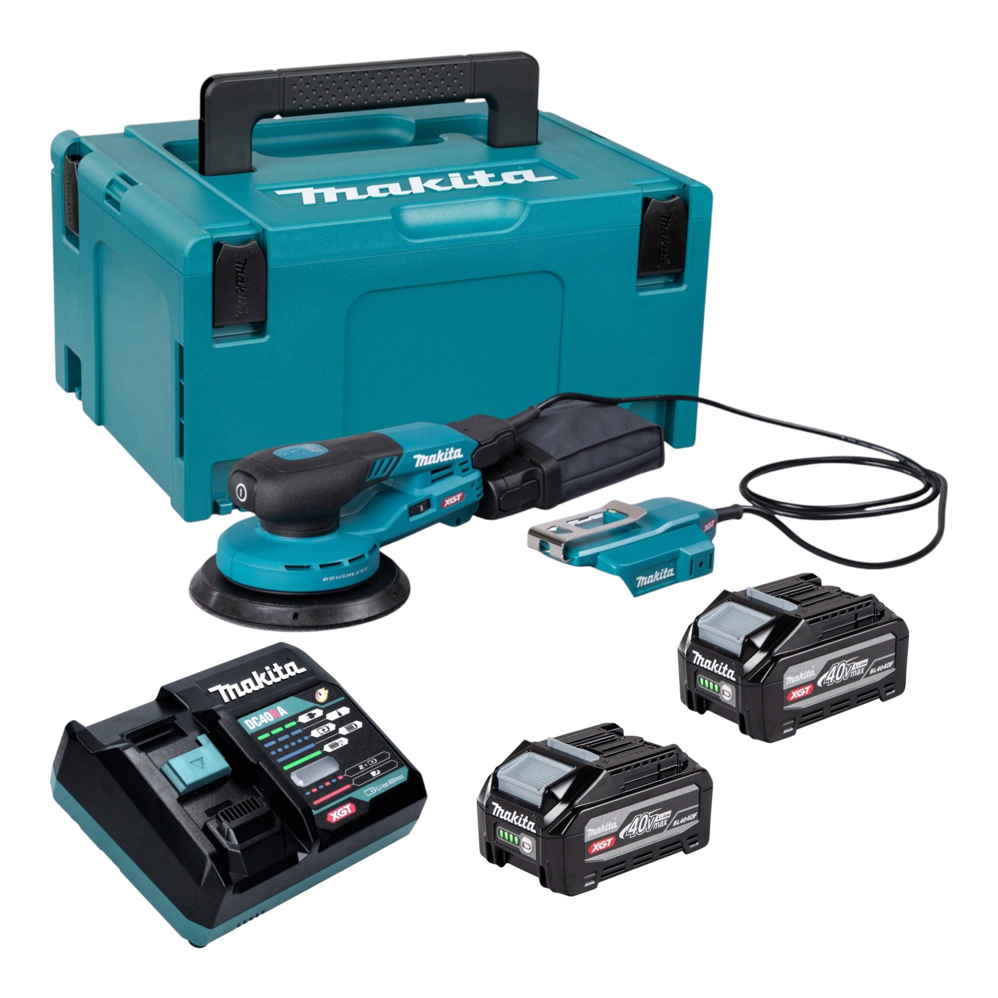 Makita Akku-Exzenterschleifer BO 004 CGU201 40 V max. 150 mm 3,0 mm Hub Brushless + 2x Akku 4,0 Ah