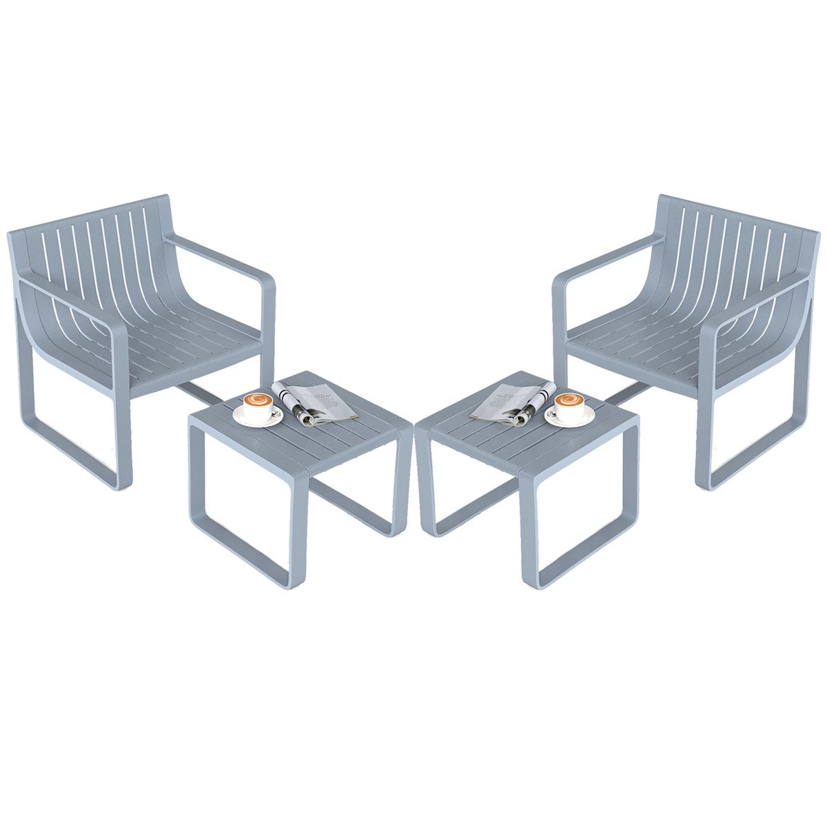 COSTWAY Balkonset, (4-tlg), Tisch mit Stuhl wetterfest, Gartenmöbelset PP