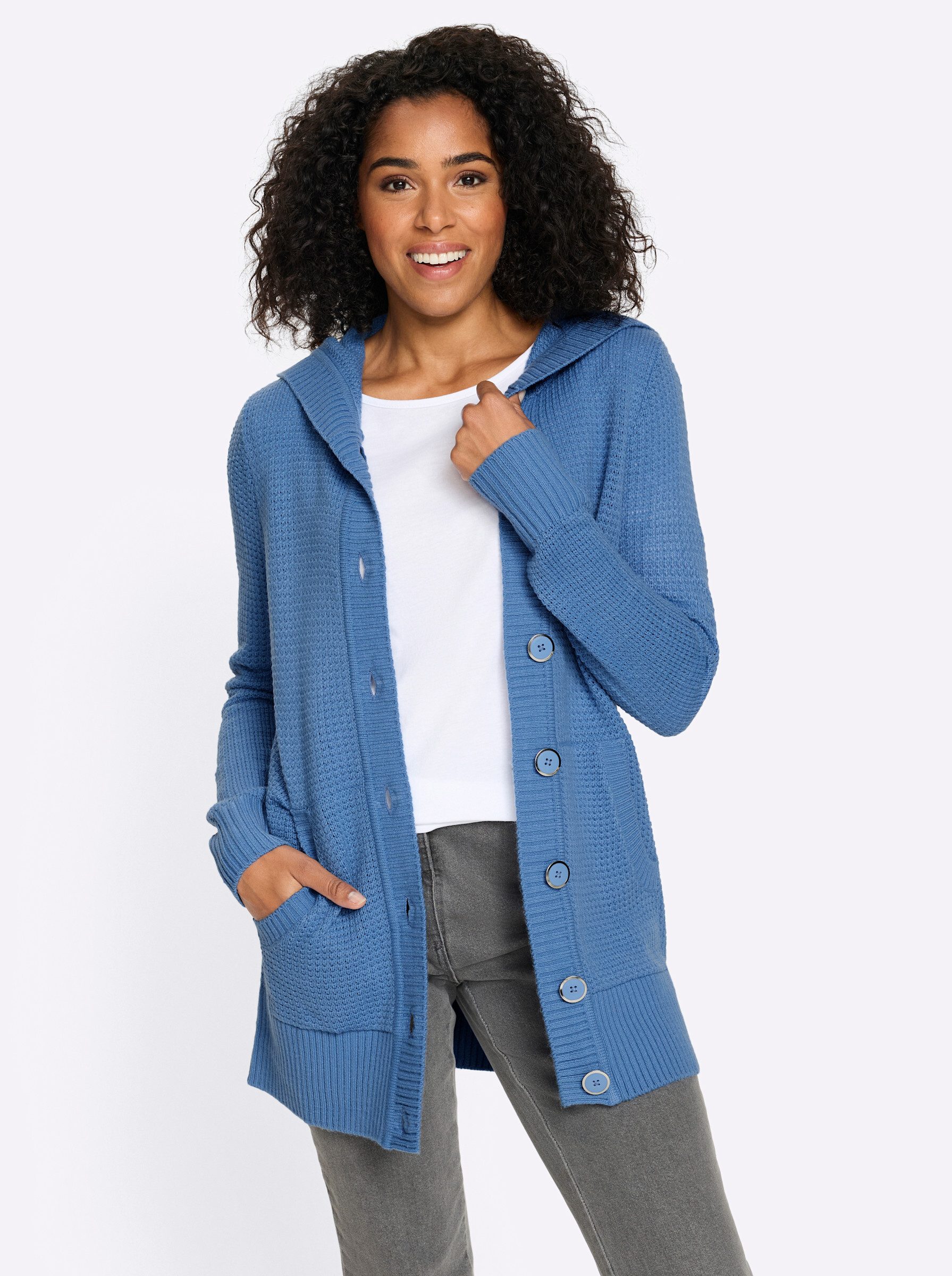 Sieh an! Strickjacke Long-Strickjacke Langarm Rippoptik