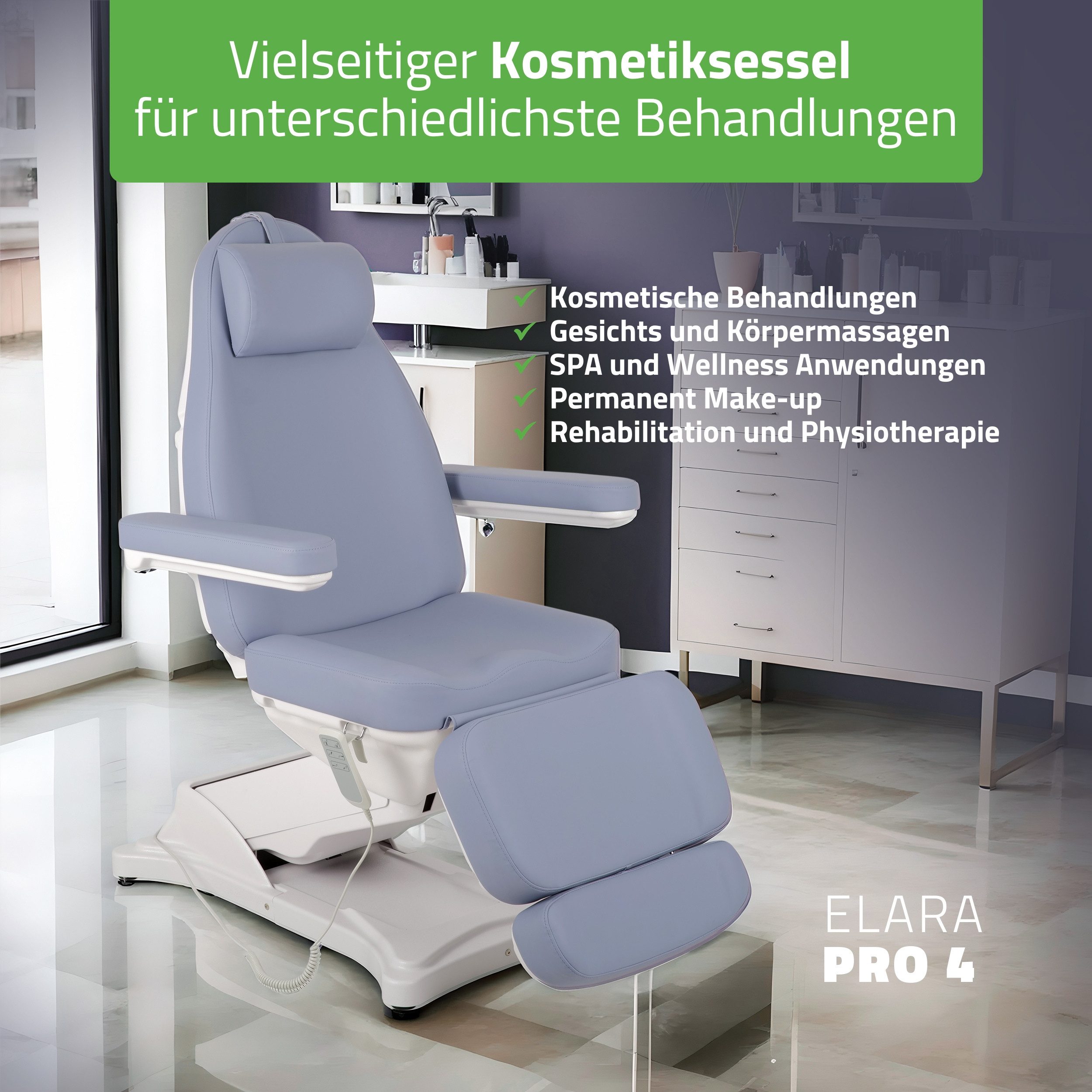 Habys Massageliege Elara PRO 4 Kosmetikliege Kosmetiksessel Handfernbedienung 3 Motoren
