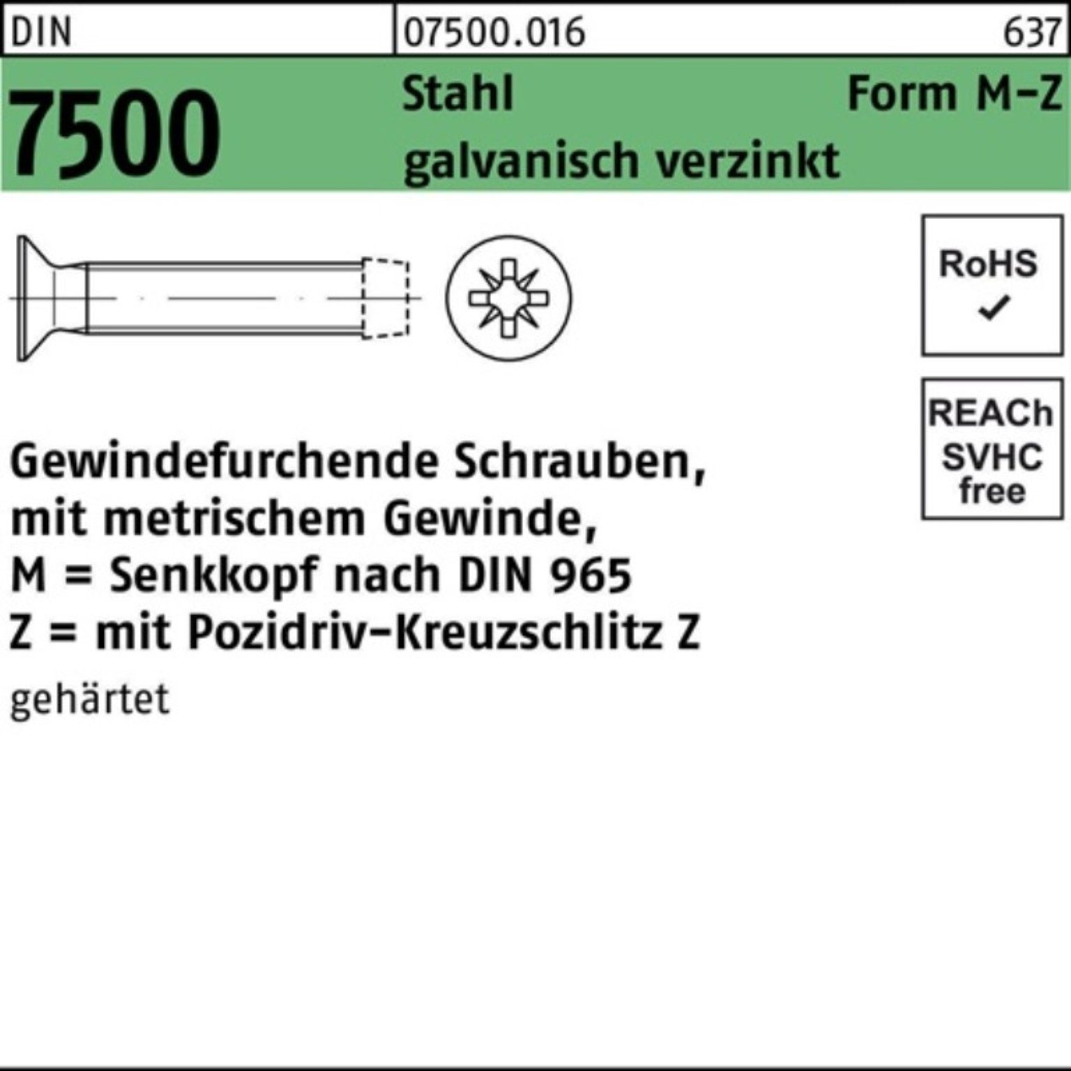 Reyher Gewindeschraube 1000er SEKO Pack MM Stah 2,5x10-Z Gewindefurchendeschraube PZ DIN 7500