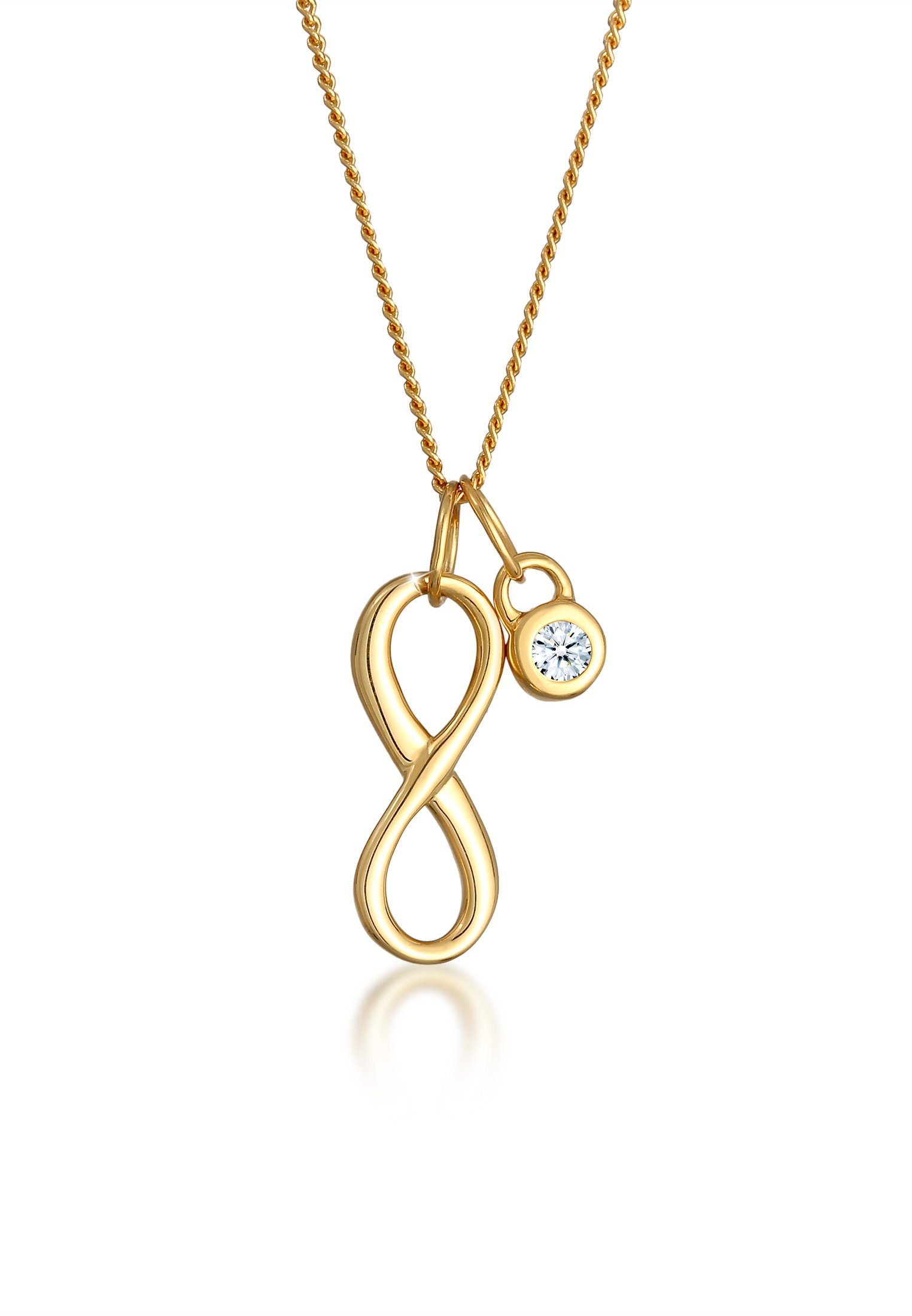 Kette mit Anhänger Infinity Diamant Weiß Brillantschliff (0.03 ct) 585 Gelbgold