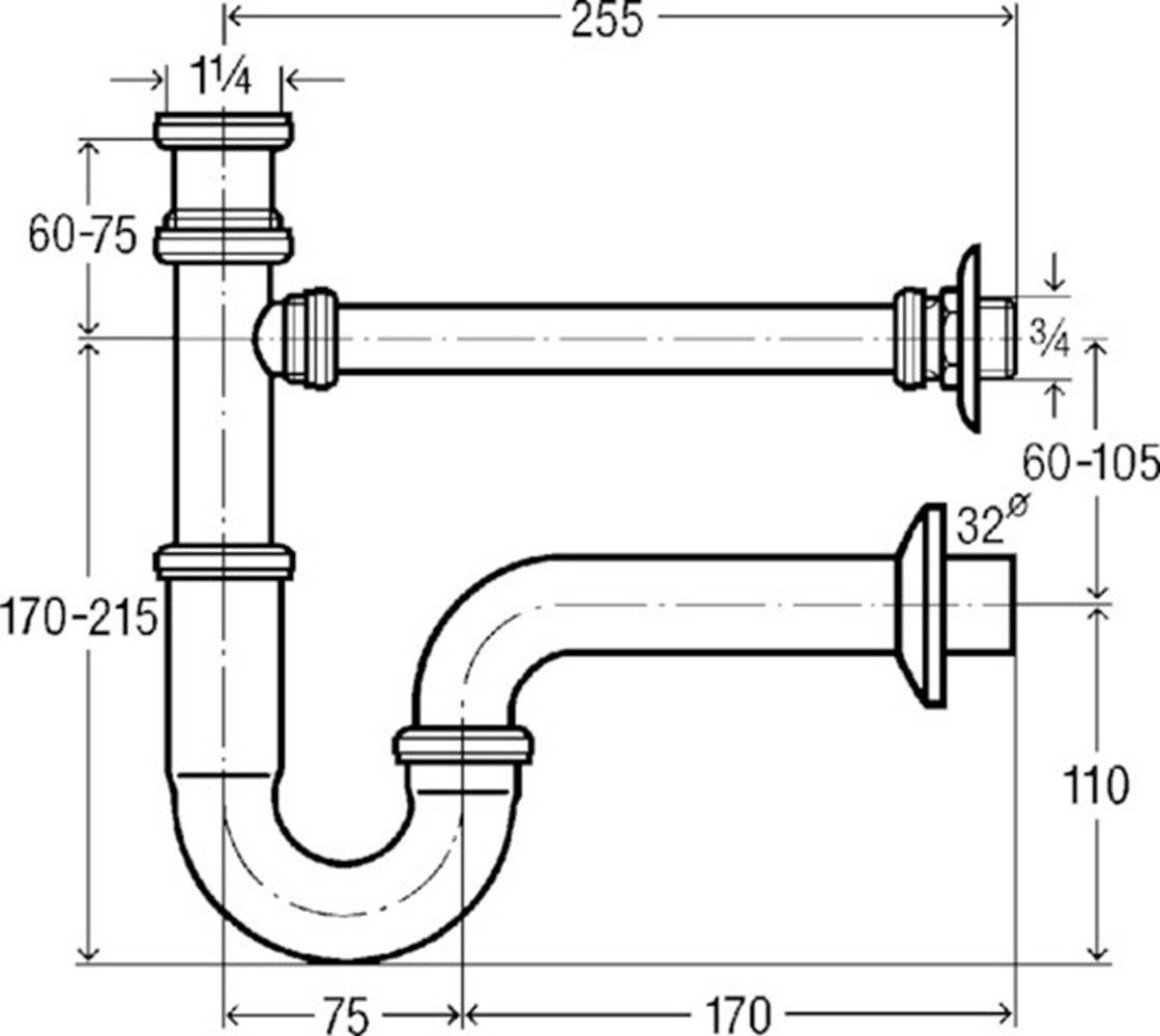 Viega Siphon VIEGA Röhrengeruchverschluss 5611.02 11/4" x 11/4"G x 240mm ms verchr.