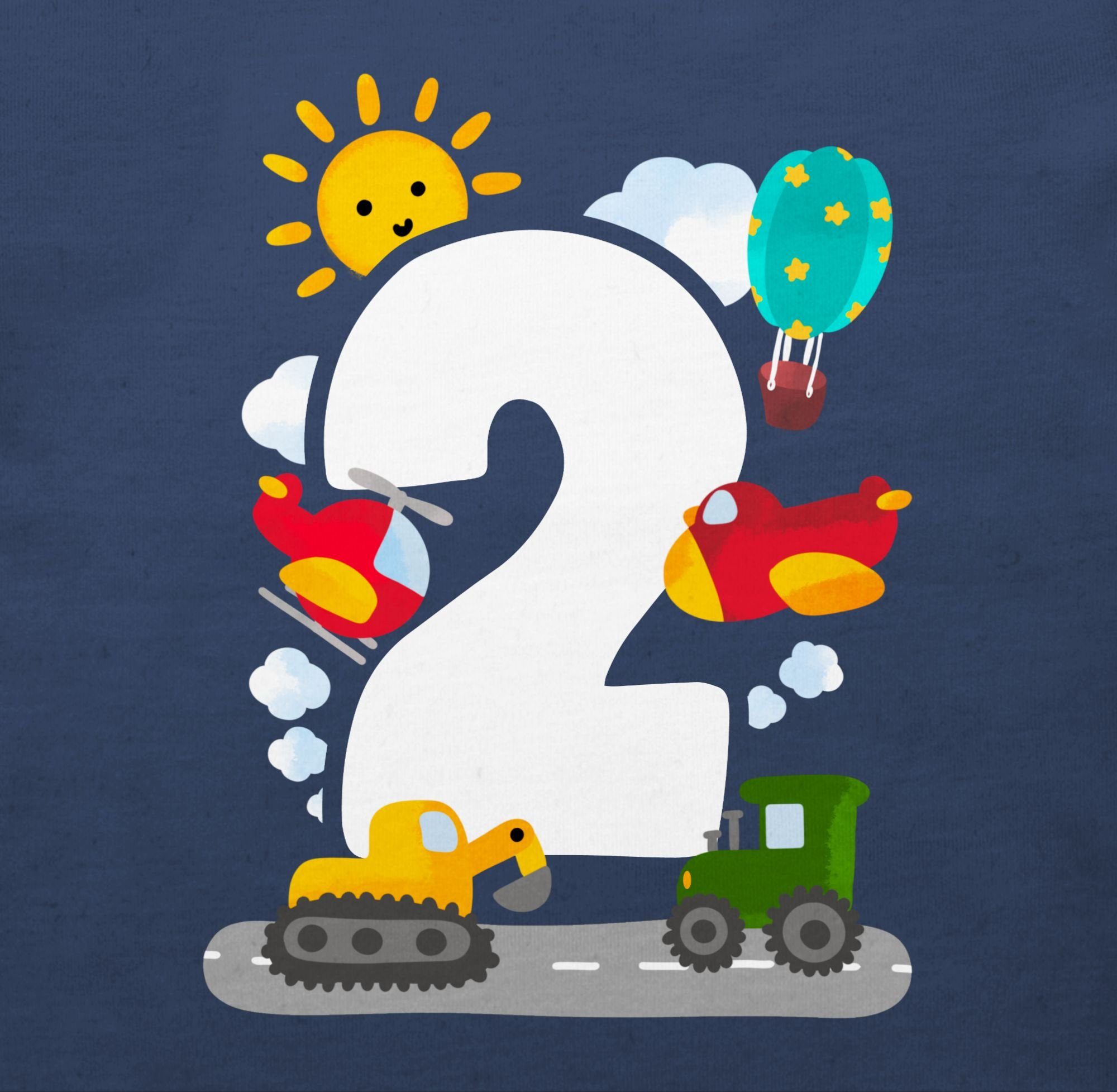 Shirtracer T-Shirt Zwei - Aquarell Fahrzeuge 2. Geburtstag