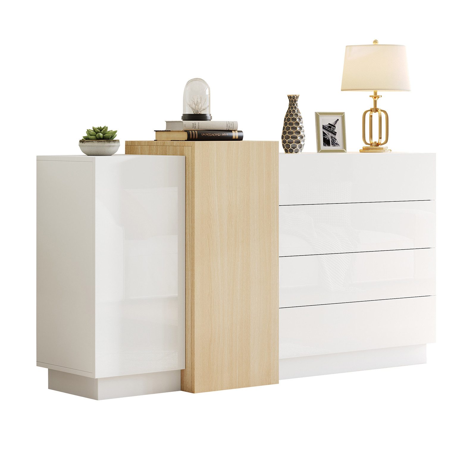 Yorbay Sideboard Weißes Hochglanz-Sideboard, Moderner Esszimmerschrank mit Stauraum, Moderner Schrank mit Stauraum, 160x37x75 cm