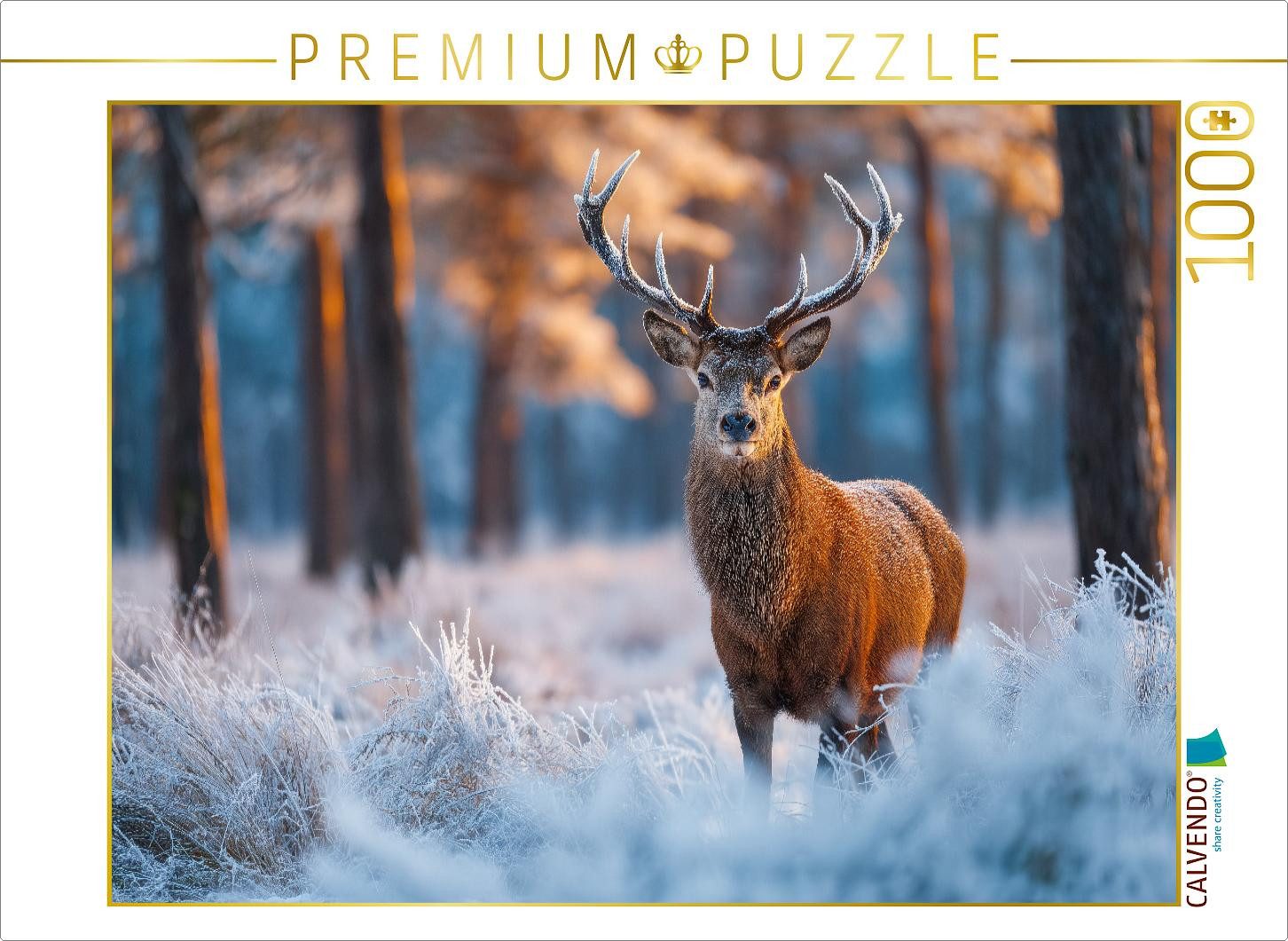 CALVENDO Puzzle CALVENDO Puzzle Ein stolzer Hirsch steht im verschneiten Winterwald un, 1000 Puzzleteile
