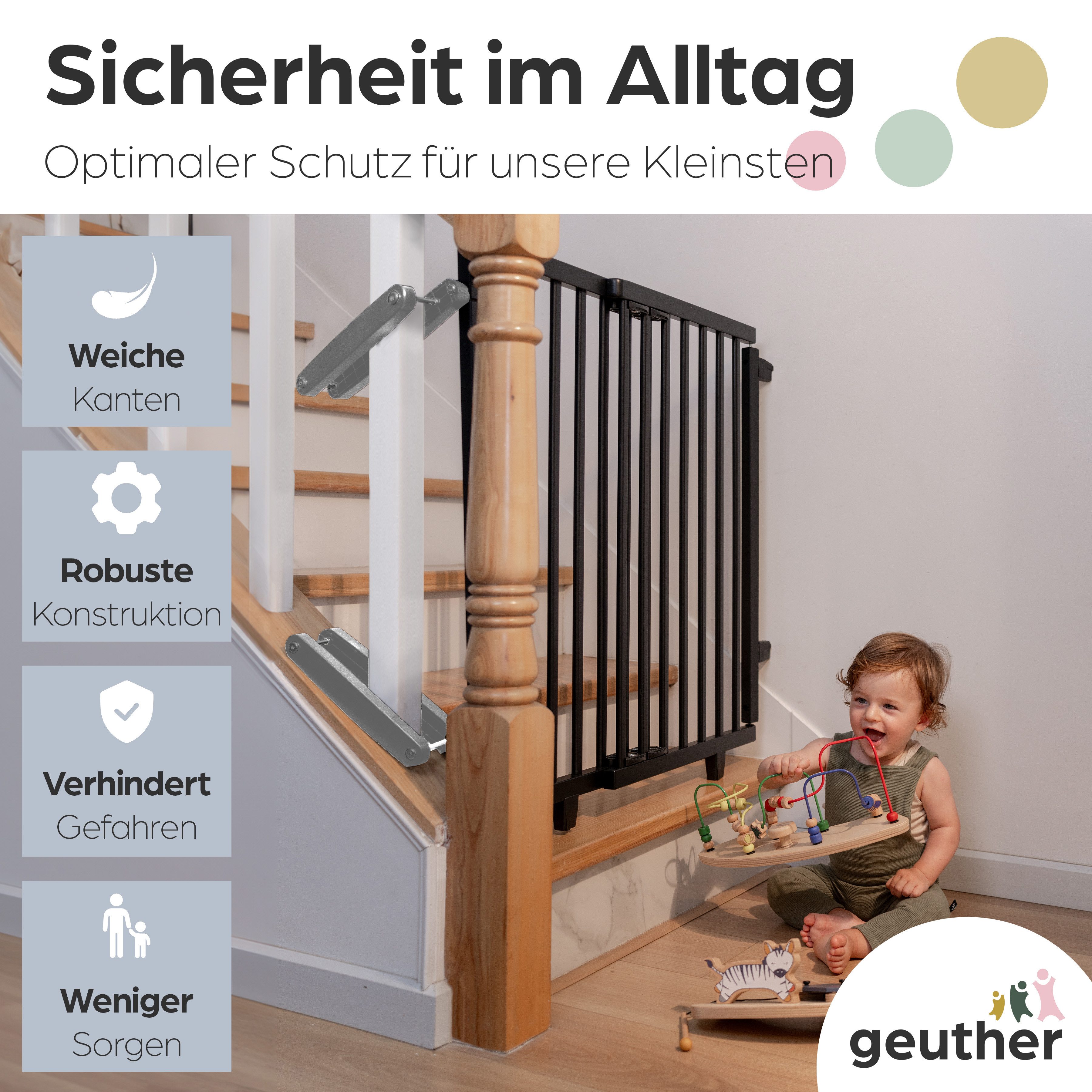 Geuther Treppenschutzgitter Oris zum Bohren 67-135 cm Schwarz, Für Erwachsene leicht zu öffnen – Bild 4 von 5