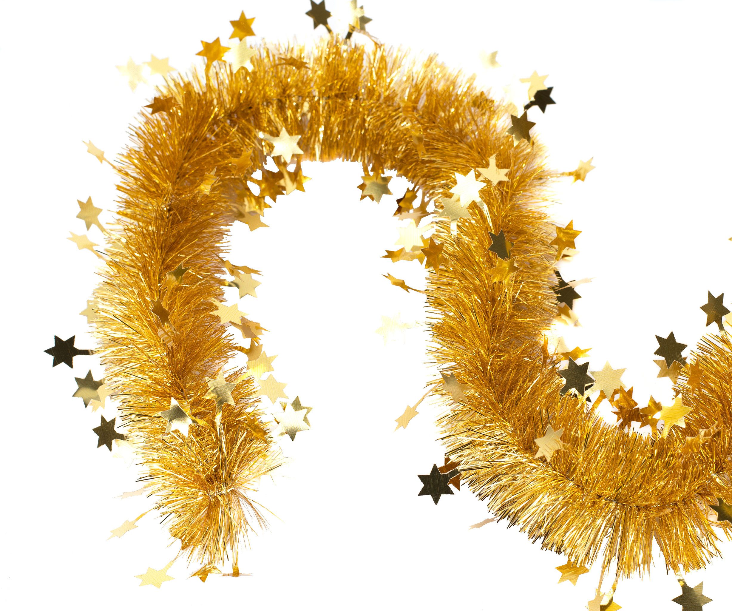 Creativery Girlanden, Weihnachtsgirlande Lametta 8cm x 3m inkl. kleine Sterne Gold