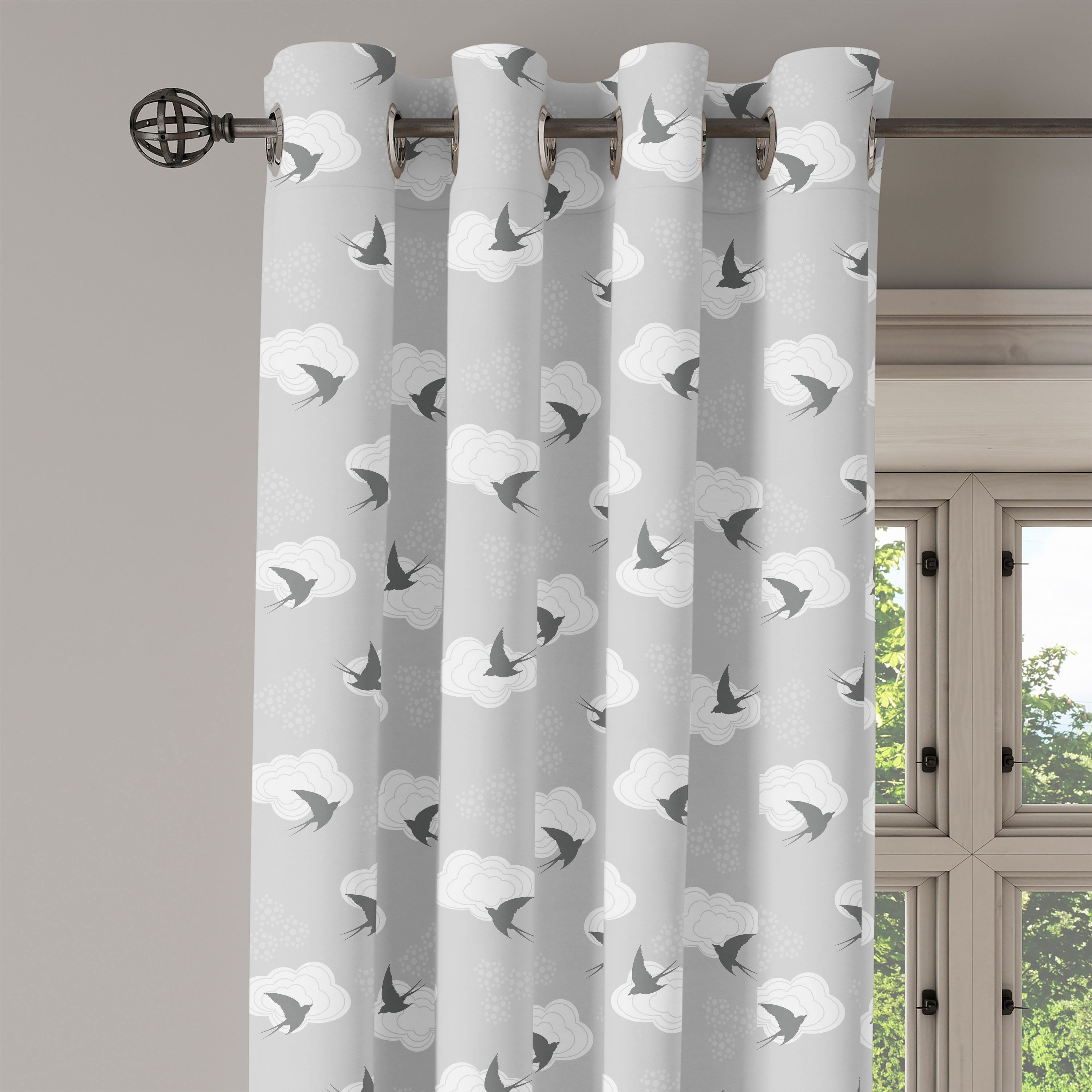 Vögel Schlafzimmer Wohnzimmer, Gardine den zwischen Wolken Dekorative Grau Schwalbe 2-Panel-Fenstervorhänge Abakuhaus, für