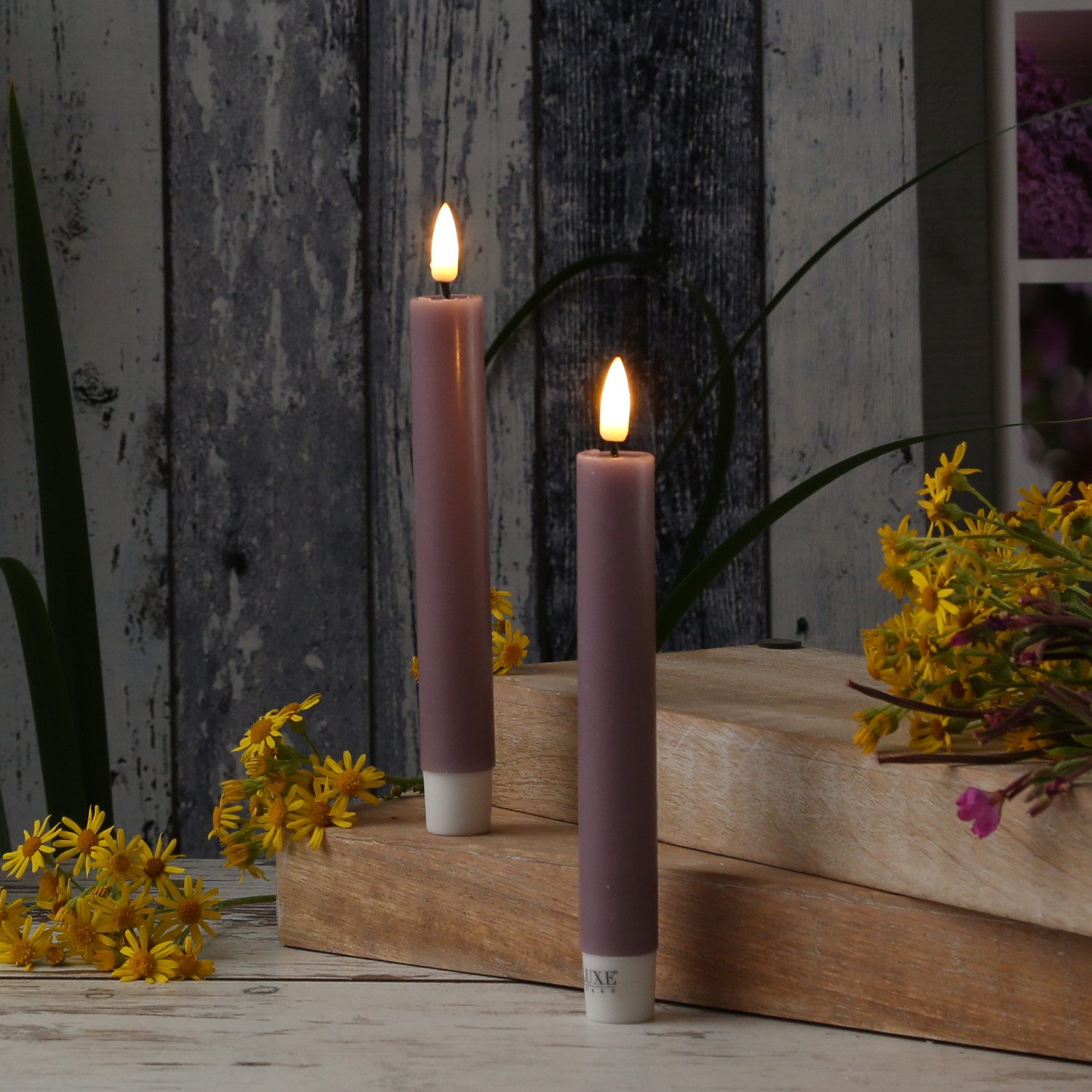 Deluxe Homeart LED-Kerze LED Палка свечи Mia Tafelkerzen Echtwachs flackernd H: 15cm flieder 2St (2-tlg)