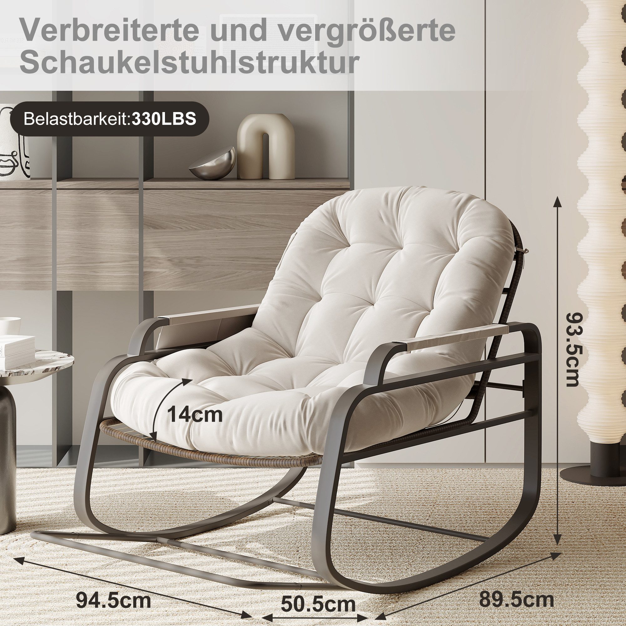 NMCXXO Schaukelstuhl Bequemer Relaxsessel mit weichem Polster und Metallgestell, Stilvolles, ergonomisches Design für gemütliche Stunden im Wohnzimmer