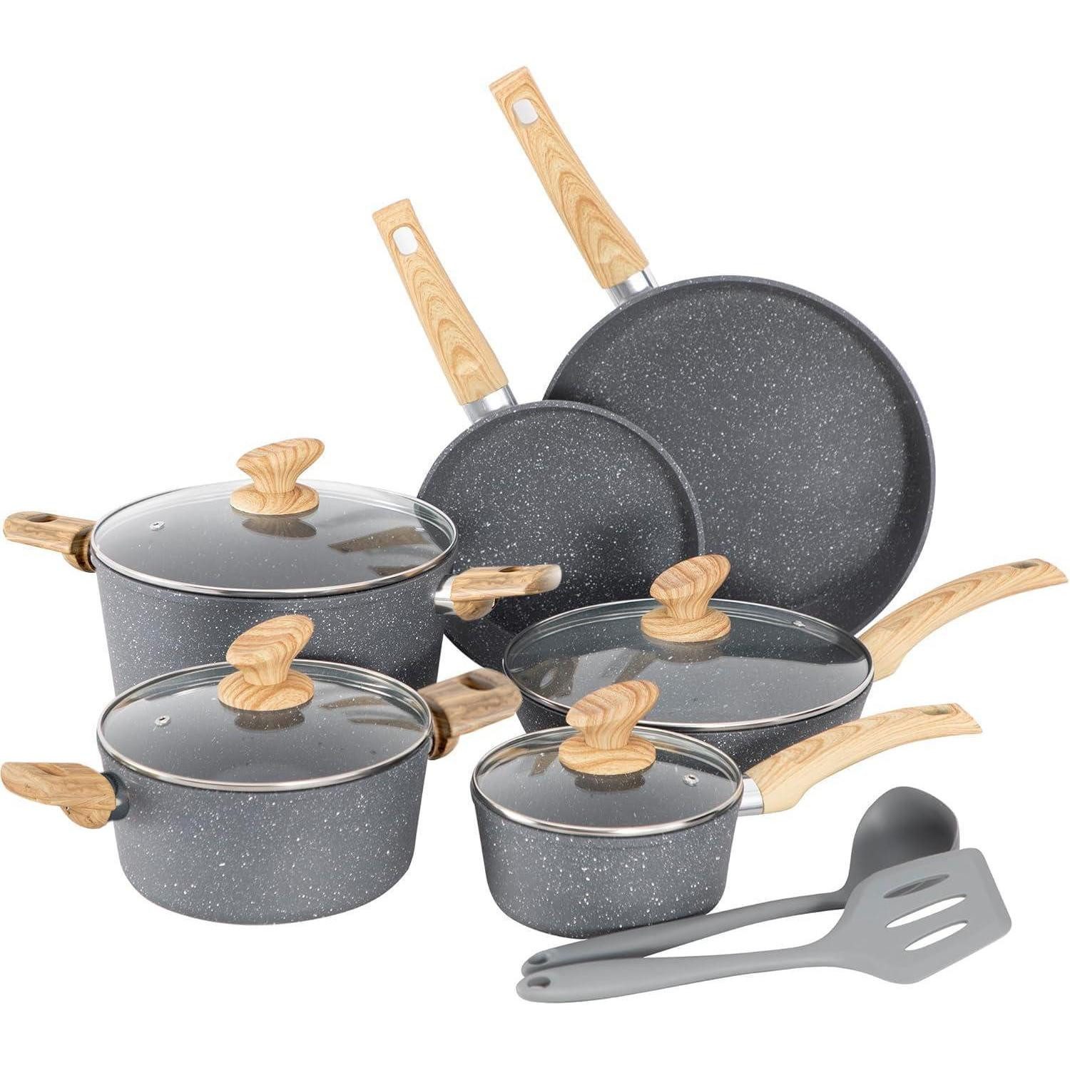 LuxusKollektion Topf-Set 12-teiliges Marmorbeschichtete Topf und Pfannenset für alle Herdarten