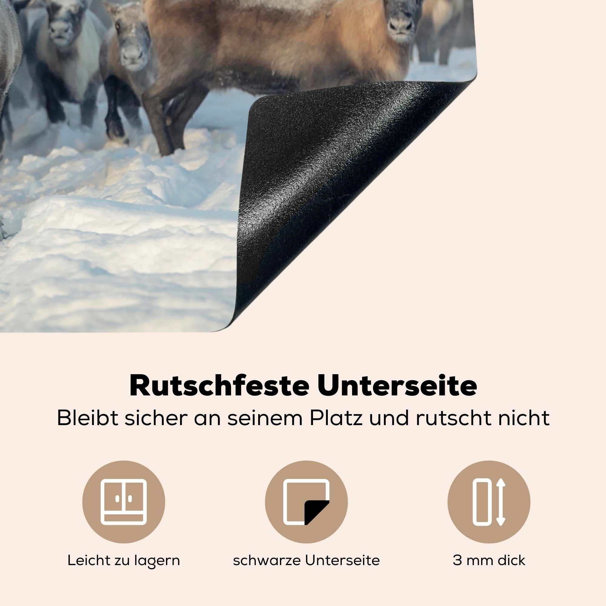 Vinyl, Rentier - tlg), - küche, cm, Schutz 81x52 Herdblende-/Abdeckplatte Schnee die für Tiere, Induktionskochfeld MuchoWow (1 Ceranfeldabdeckung