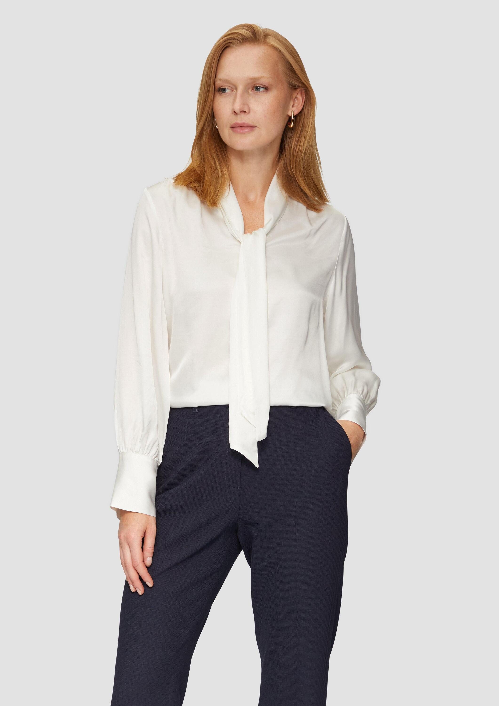 Langarmbluse Bluse Satinbluse mit Schluppe