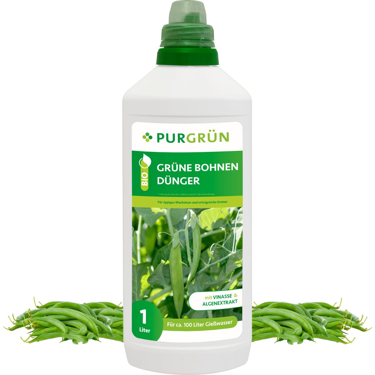 Gemüsedünger Purgrün Bio Grüne Bohnen Dünger, NPK 4+1+7, Algenextrakt, 1 Liter