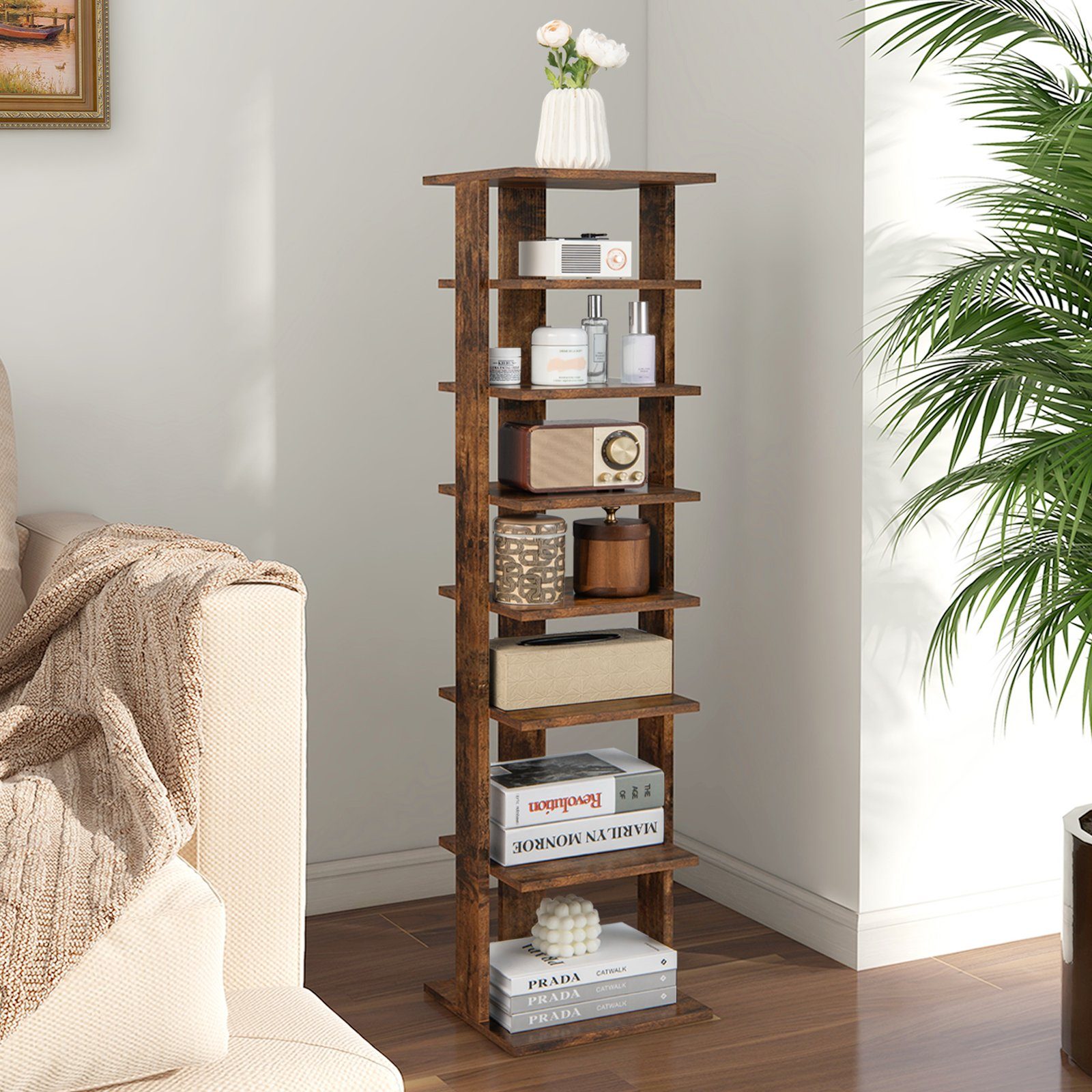 COSTWAY Schuhregal, schmal, höhenverstellbar, 8-stöckig, Holz, 110cm günstig online kaufen