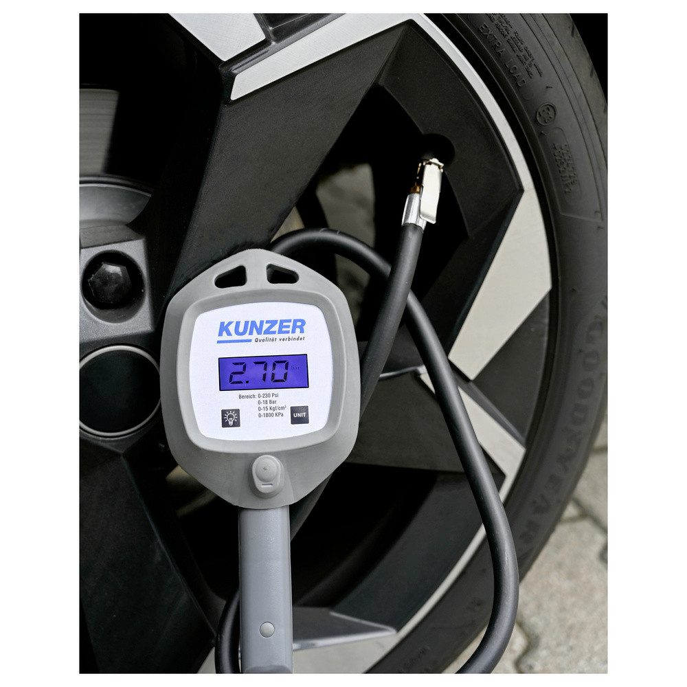Kunzer Reifendrucksensor Kunzer 7HRD01 Reifendruckprüfer digital Messbereich Luftdruck 18 bar