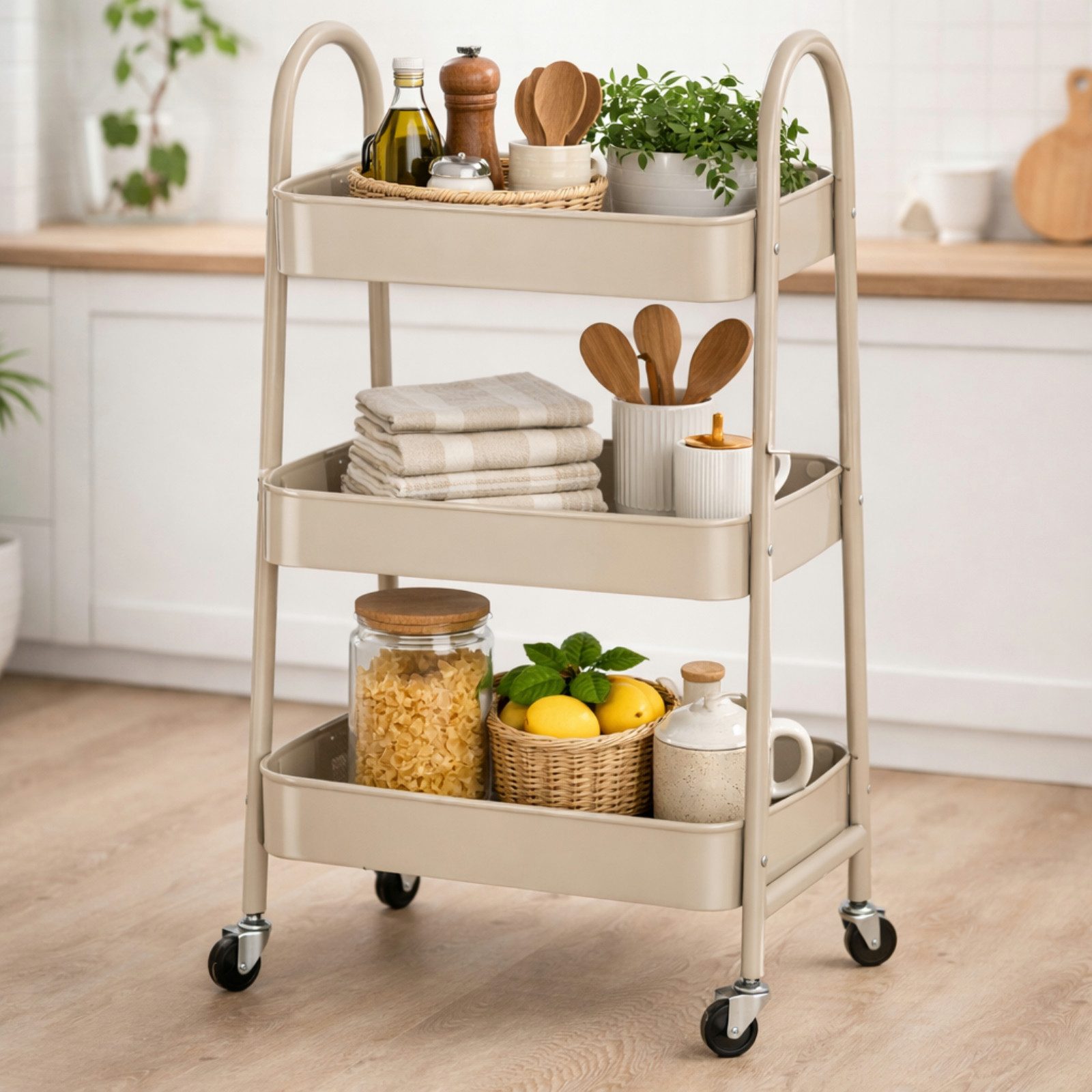 Koopman Küchenwagen Rollwagen Aufbewahrung Metall 79x44x32 cm Bausatz Montage Grau, (1 St), Grau, 79x44x32cm, Metall, 3 Ebenen, mit Rollen